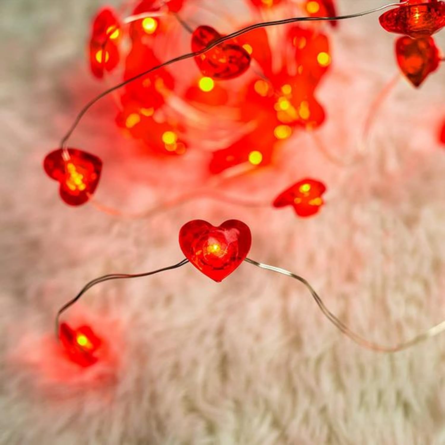 10Ft Red Heart Fairy Lights Battery Operated With Timer For Christmas Decoration, Led String Lights Indoor Outdoor Waterproof Twinkle Lights For Christmas Proposal Anniversary Valentines Party Decor