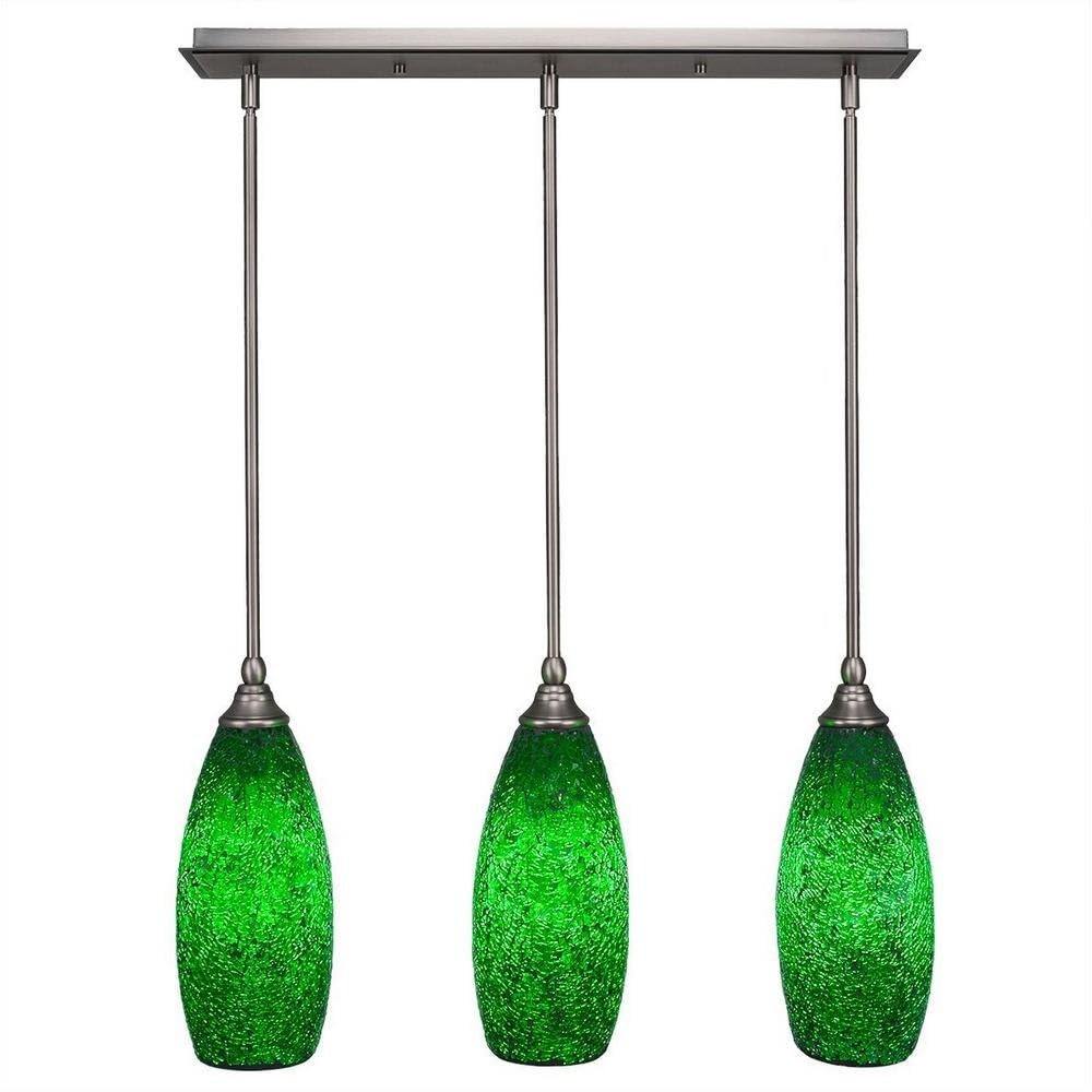 Toltec Lighting 25-Bn-5067 3 Light Multi-Light Mini Hang Straight Swivel Pendant With Green Fusion Glass, 5.5&quot;, Brushed Nickel