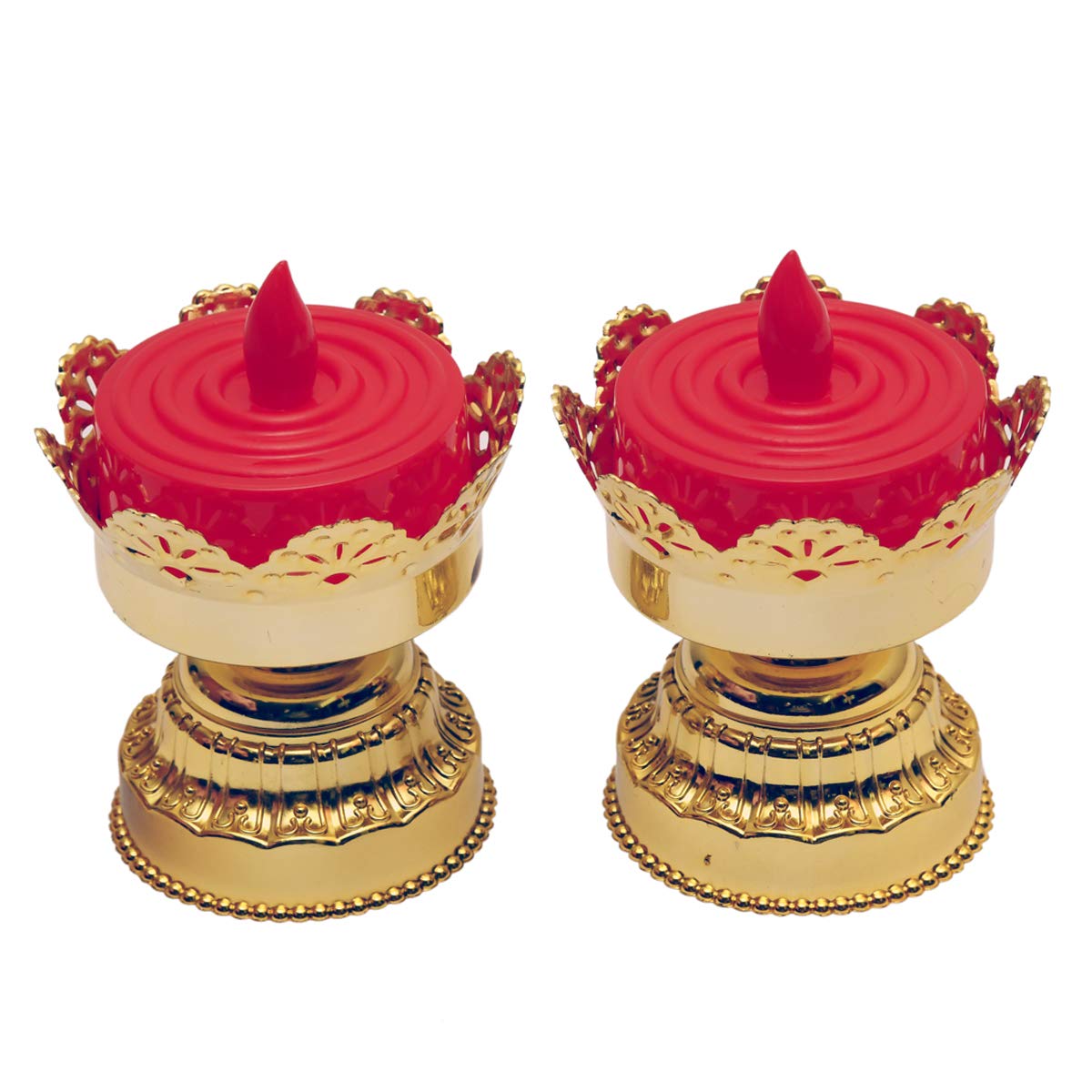 HomeFast Elevate Your Celebrations with Opulent Elegance Battery Operated Red & Gold LED Bulb Lights Diya for Weddings and Speci