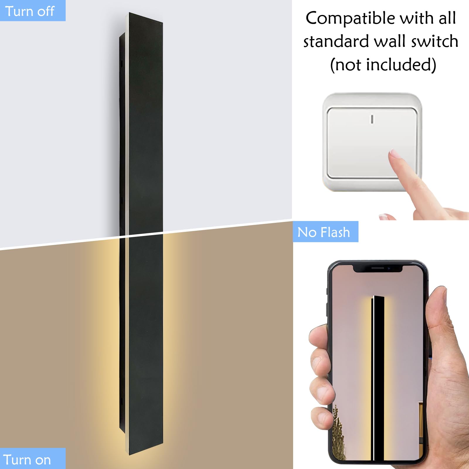 Sjiguangz 59 Inch Modern Outdoor Lighting Wall Sconce,Waterproof Long Linear Led Porch Lights, 45W 3000K Rectangular Light Fixtu