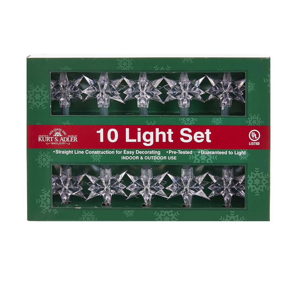 Kurt Adler 10-Light Diamond Star Light Set, Green/Clear