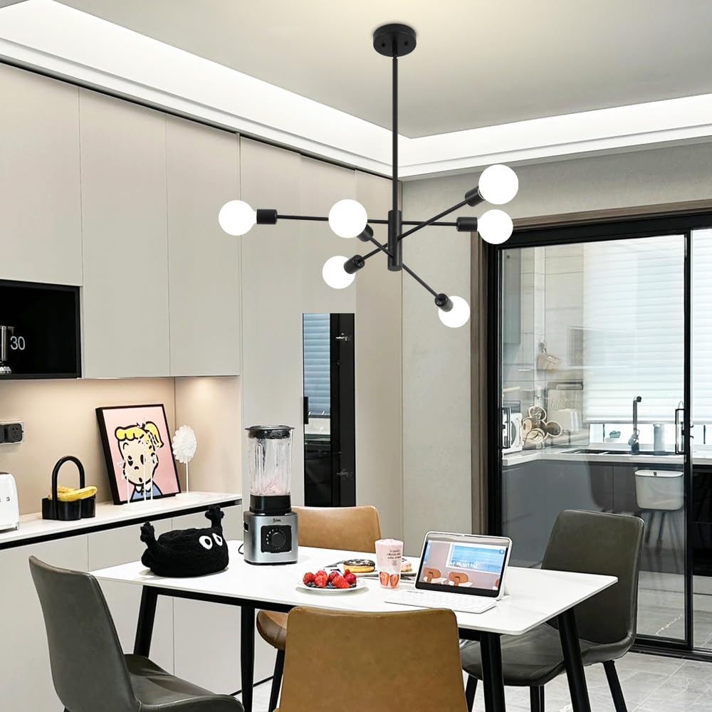 Deyidn Sputnik Chandelier - 6-Light Black Modern Industrial Ceiling Light Fixture for Living Room, Kitchen, Bedroom, Dining Room