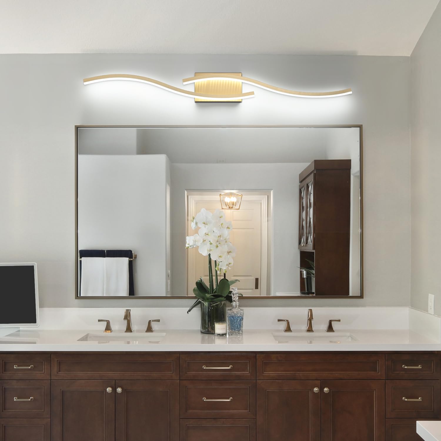 PRESDE 40in Dimmable LED Vanity Light, Gold Brushed Brass Bathroom Lighting Fixture over Mirror