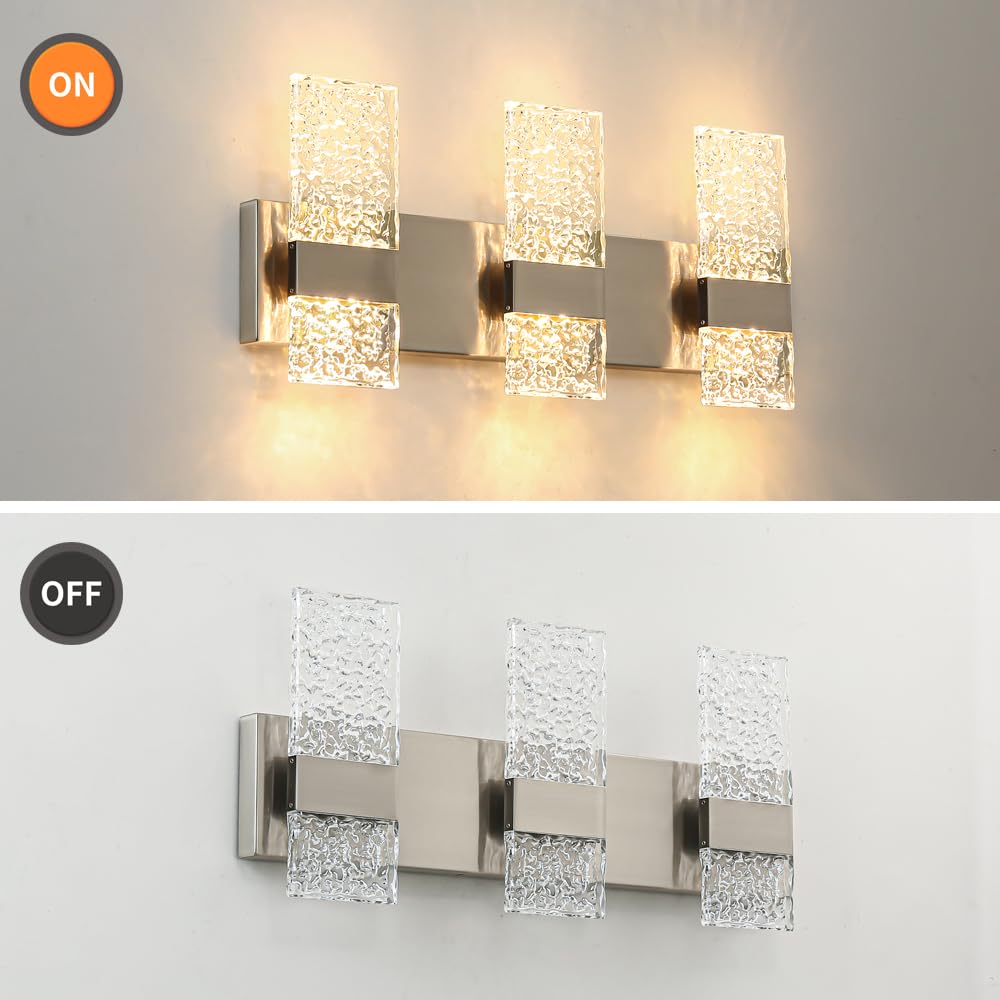 Modern Brushed Nickel 6-Lights Bathroom Vanity Light  Eleglant Nickel Led Bathroom Light Fixtures Over Mirror  Dimmable Acrylic Shade Wall Lighting Fixtures  Hardwired Wall Light(H9.25In  L21.26In)