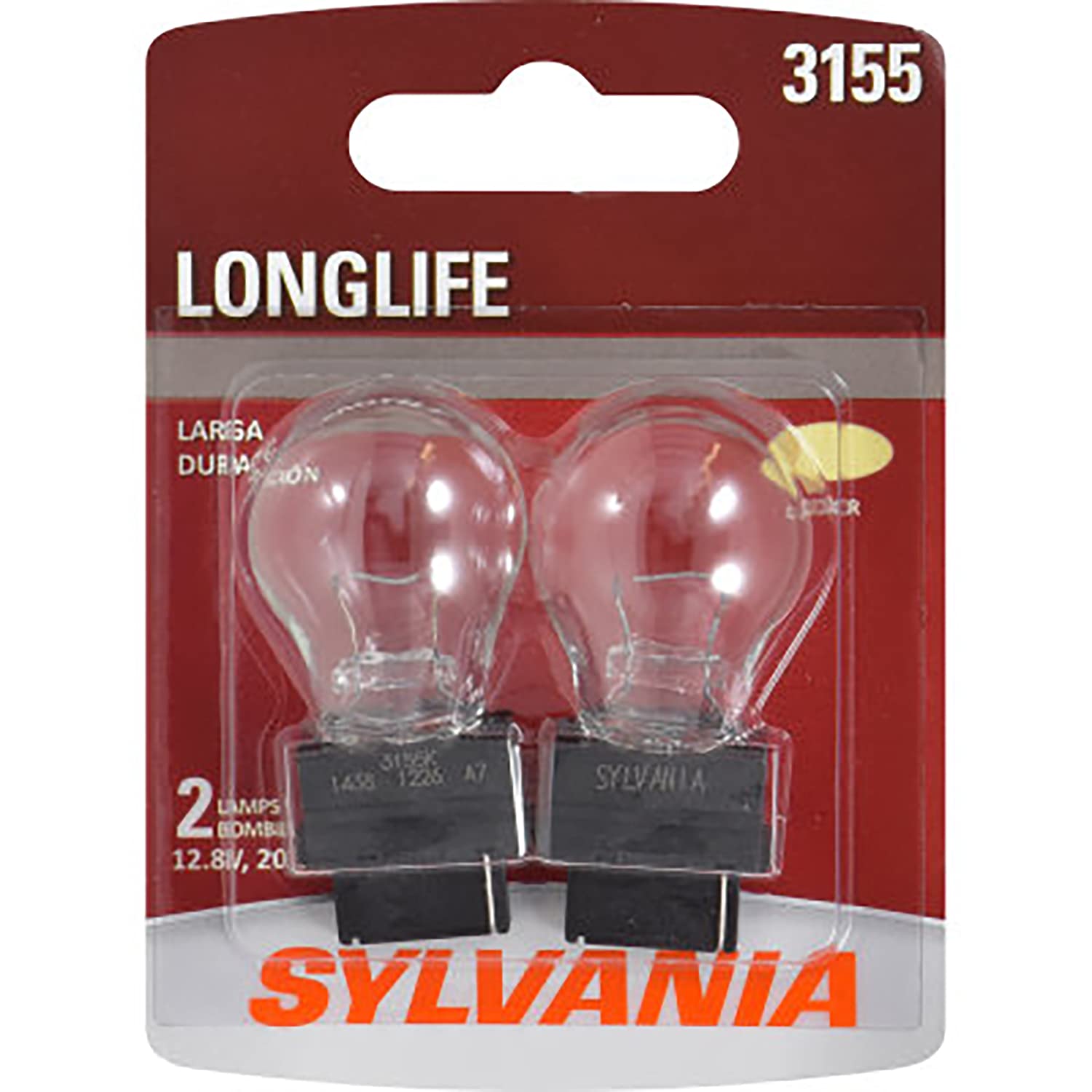SYLVANIA 3155 Long Life Miniature Bulb - Ideal for Daytime Running Lights & Back-Up Lights - Red - 2 Pack