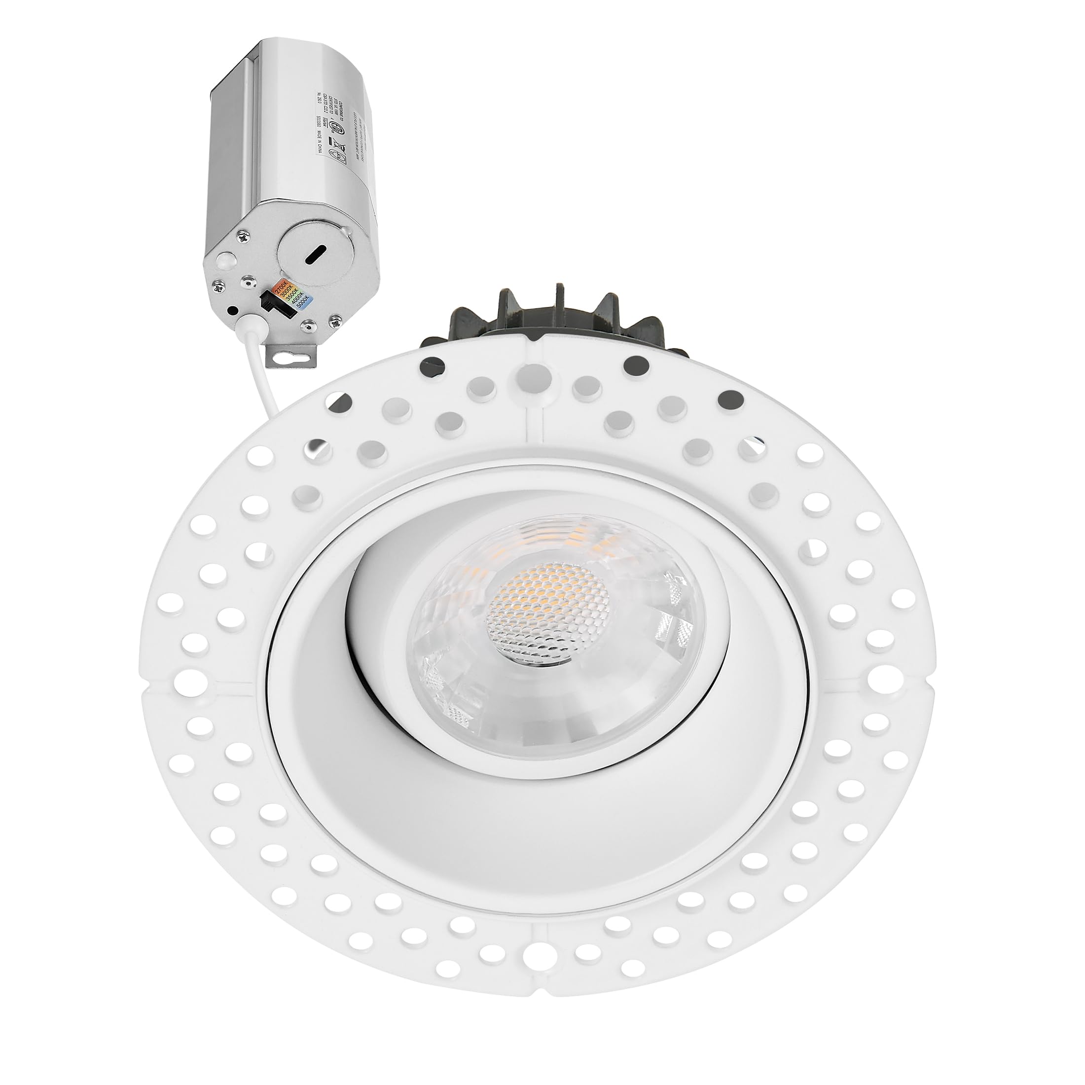 Maxxima 3 in. 5 CCT Adjustable Slim Trimless Recessed LED Eyeball Gimbal Downlight, 600 Lumens Color Selectable 2700K/3000K/3500