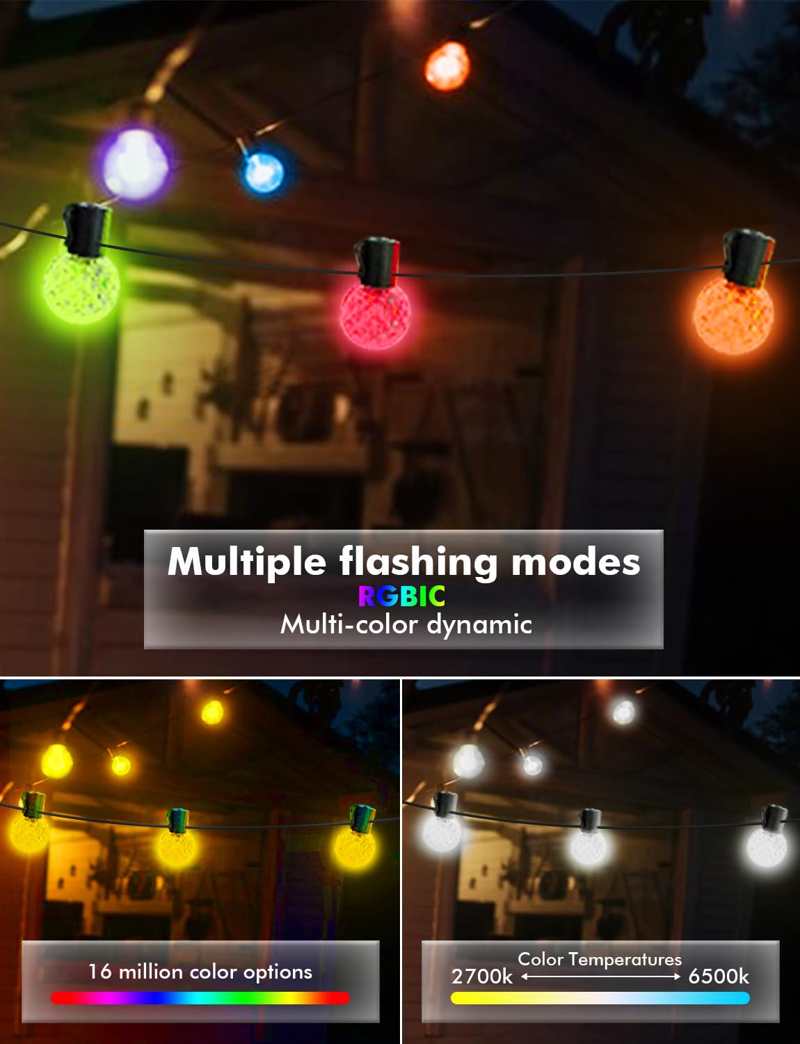 Ikery 100Ft Rgb Outdoor String Lights - 50 Waterproof Globe Bulbs For Patio, Garden, Halloween, Christmas