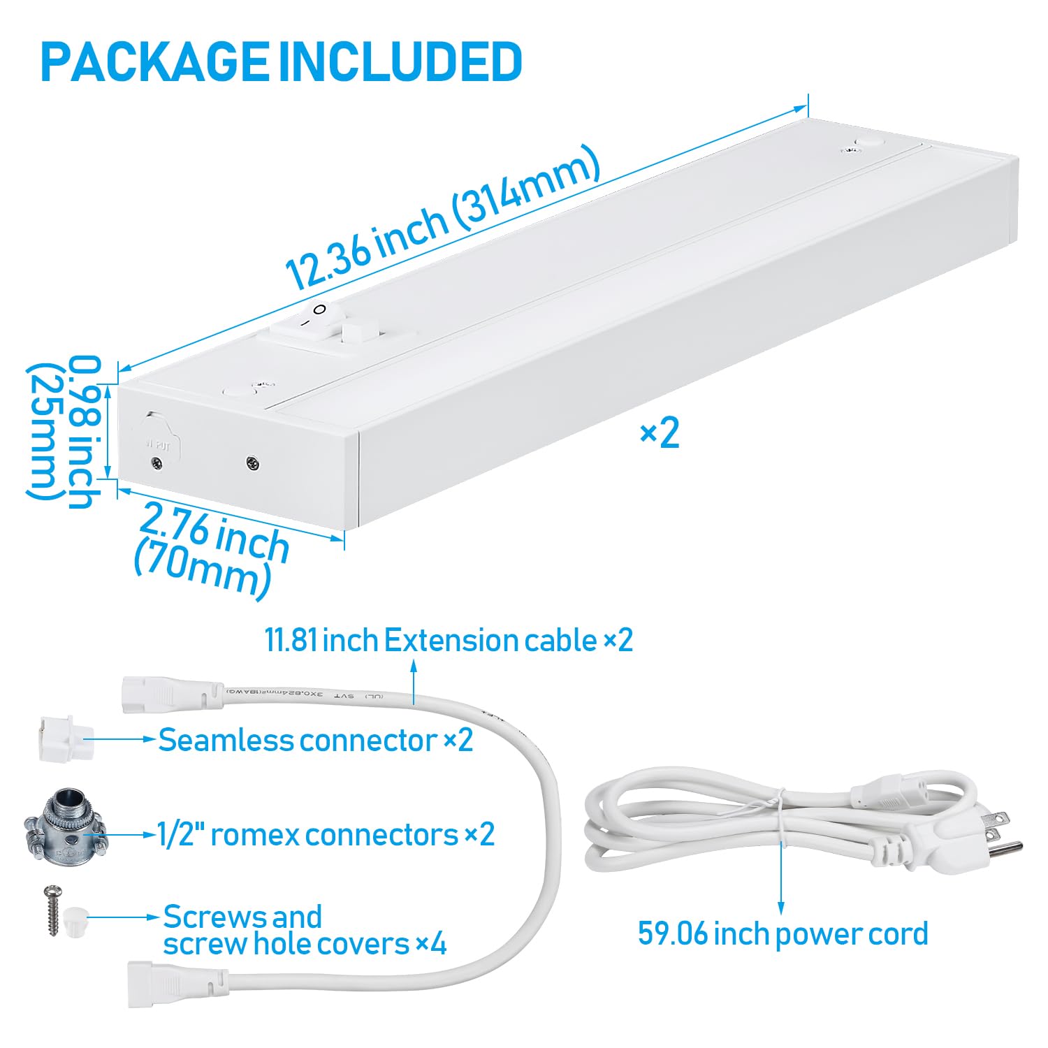 TORCHSTAR LED Under Cabinet Lighting, 12 Inch, 8W, 3CCT, Dimmable, White Aluminum, Model R1-ST1CBT-12-8WCCT