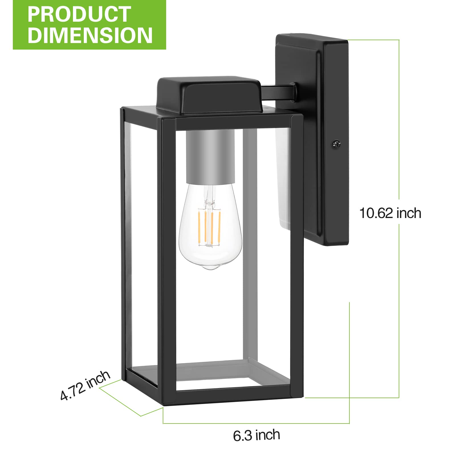 Hykolity Outdoor Wall Lantern, Waterproof Exterior Wall Sconce Light Fixture, Anti-Rust Wall Mount Light With Clear Glass Shade,