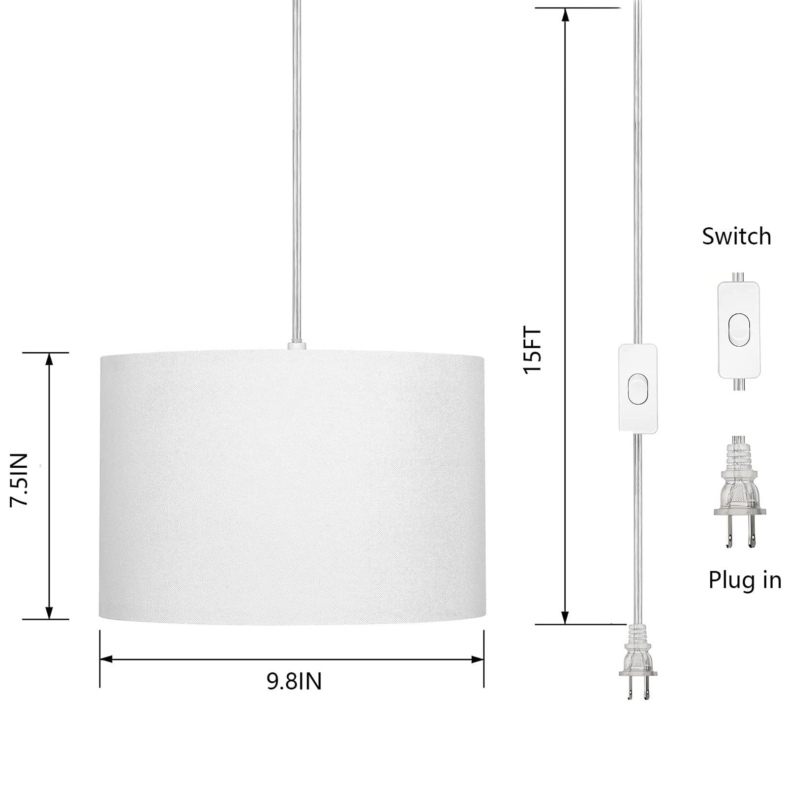 Zslaifu 15Ft Plug In Pendant Light With Switch,Hanging Lights With Plug In Cord, Hanging Light Pendant Lamp With Remote Control,