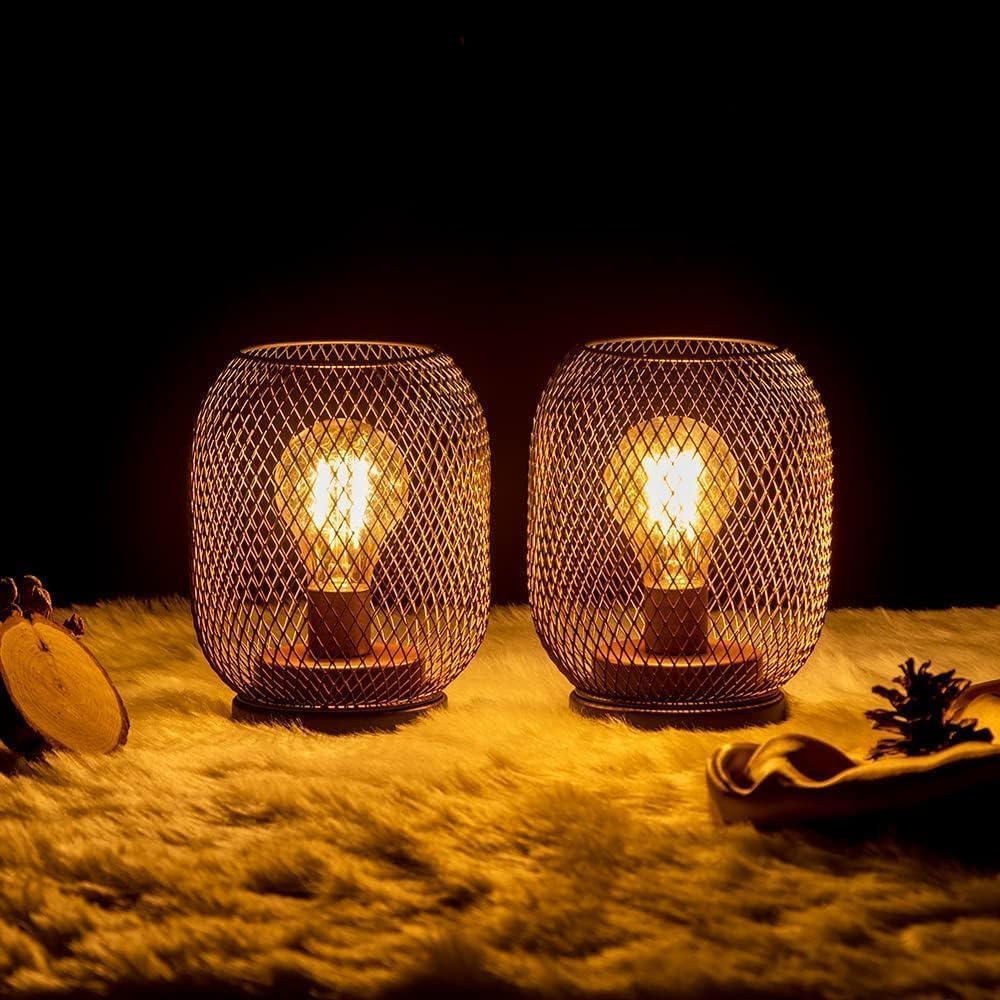 DECORKEY Battery Operated LED Table Lantern Set, Metal Cage, Oval Vintage, 2 Pack Egg Shape, Model DKTL-099