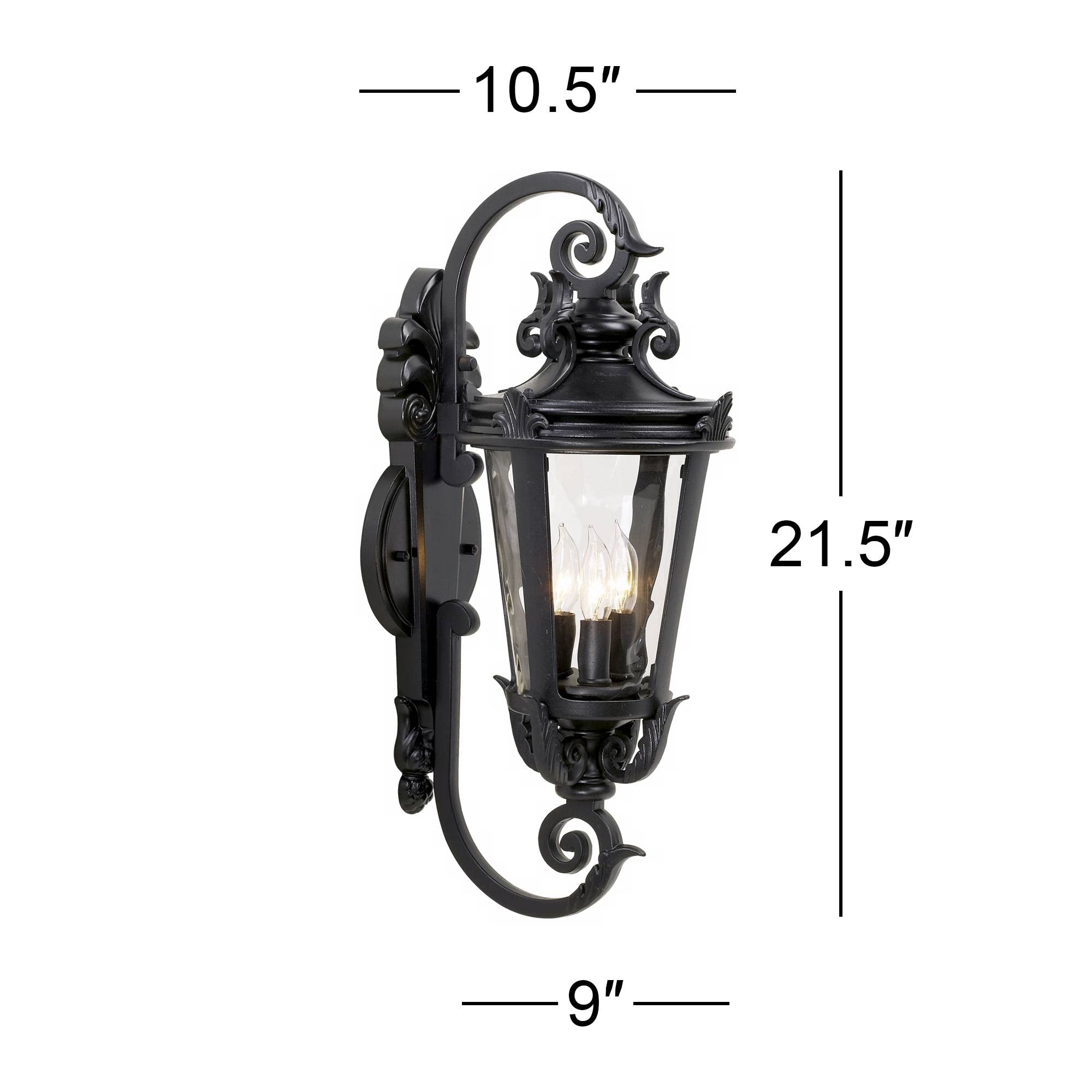 John Timberland Outdoor Wall Light Fixture, Black Metal, 21.5in High, Clear Hammered Glass, Model LP110C-7T, Mediterranean Style