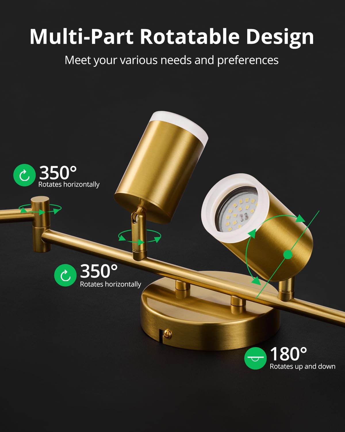 Bojim 6 Light Gold Track Lighting Kit, Modern Led Track Lighting Fixtures Ceiling, Flexibly Rotatable Led Light Head With Acryli