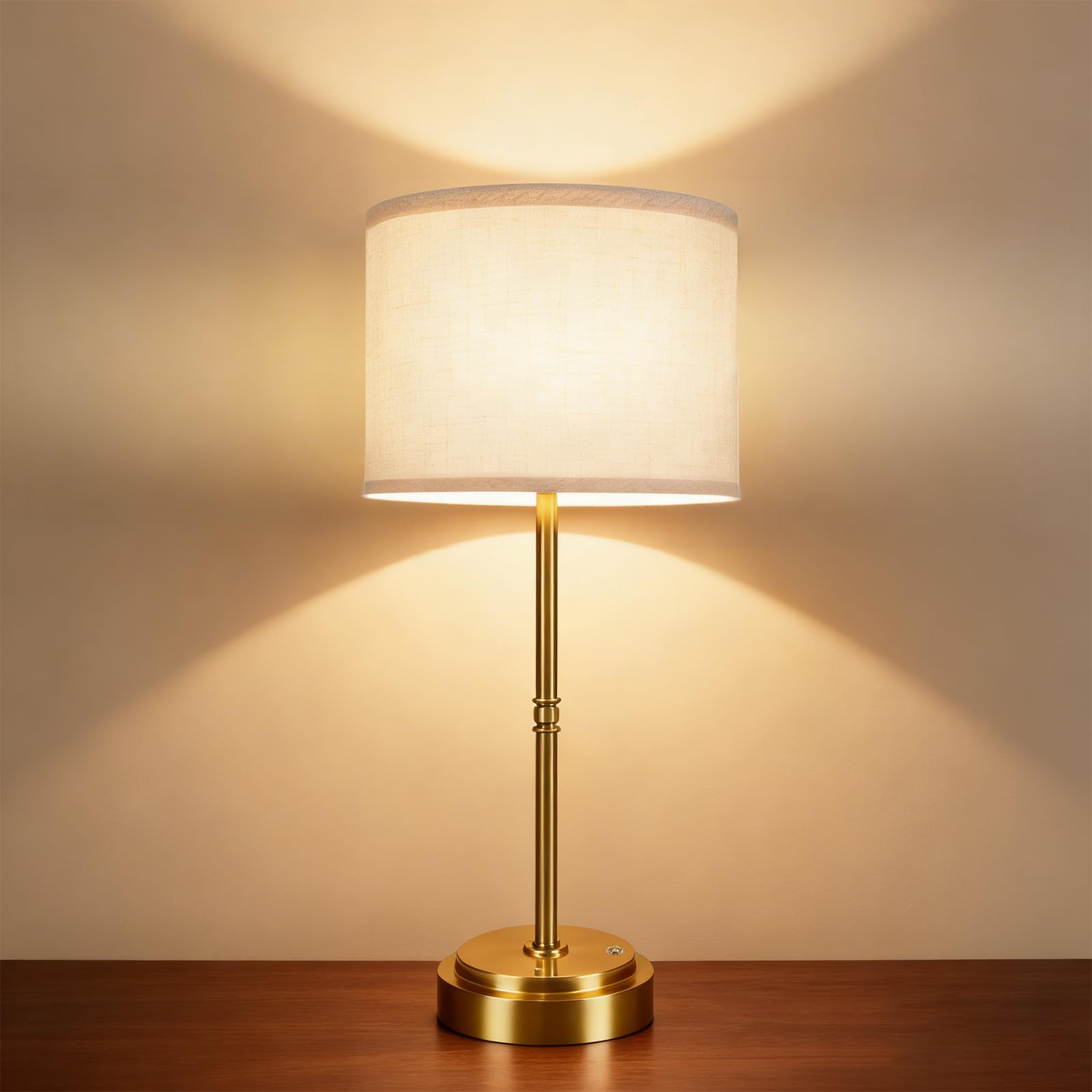 AWOKE Cordless Table Lamp with Fabric Shade  7500mAh Rechargeable Battery Operated Desk Lamp  Stepless Dimming  Height Adjustable (12.7-17.7) Nightstand Light for Bedroom & Living Room