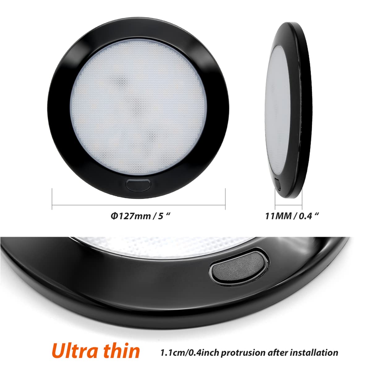 Dream Lighting LED Interior Light Fixture, 12V Black Shell Downlight, 300lm, Warm White, 5-inch, Model 0016936W