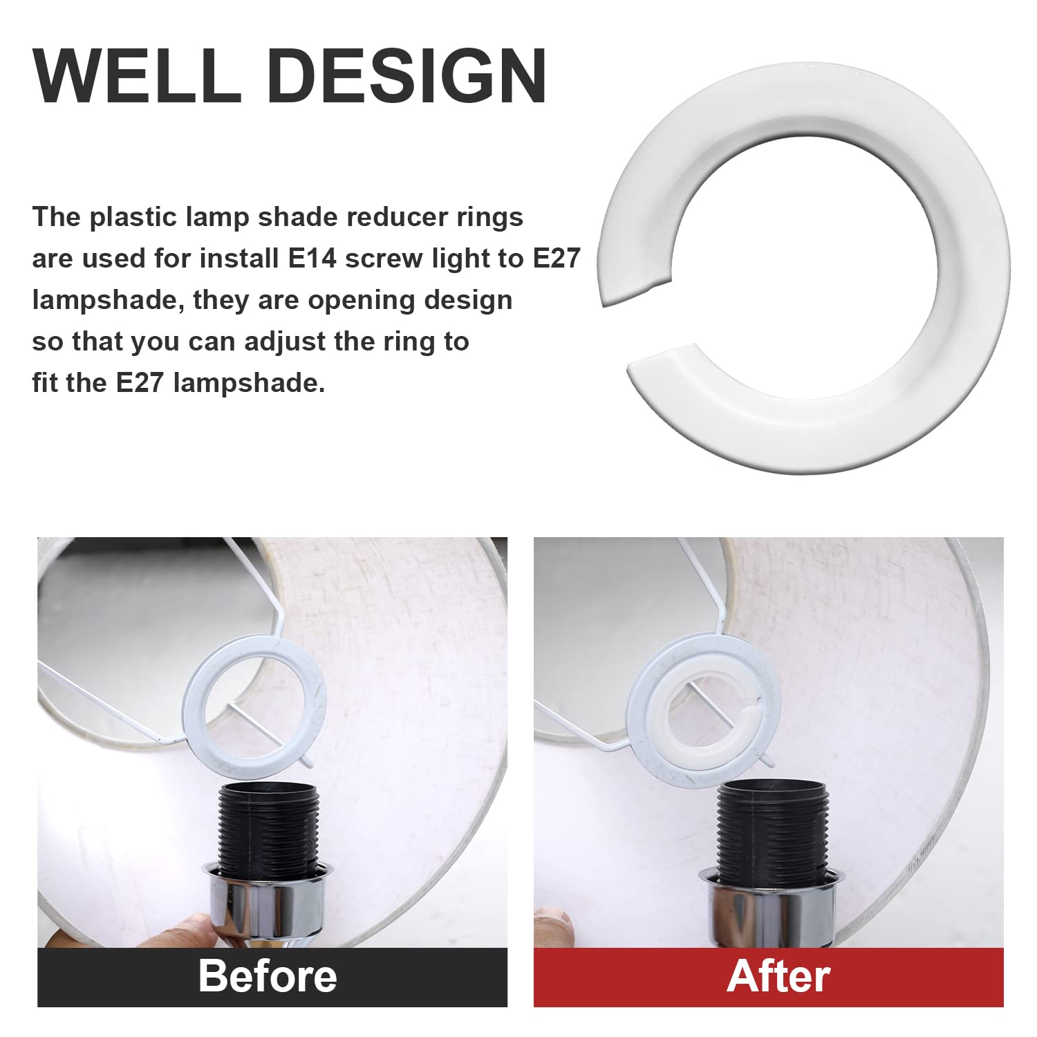 Sliverdew E27 to E14 Lamp Shade Adapter Ring, 6 Pack, Plastic, White, 42mm to 29mm Converter