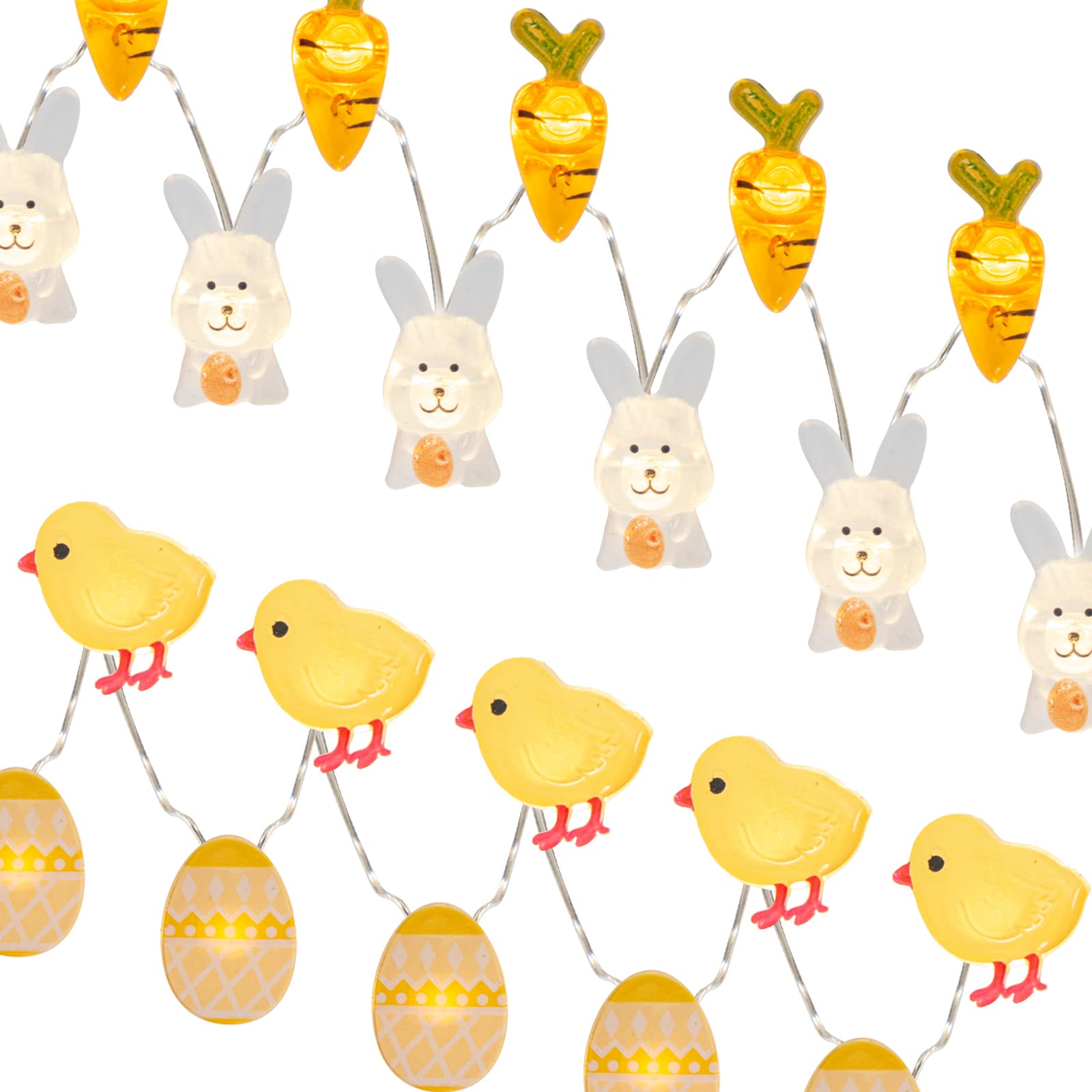 EAMBRITE Set of 2 Easter Lights for Easter Decorations 10Ft 60 LED Easter Fairy Lights Eggs Chick & Carrot Bunny String Lights B