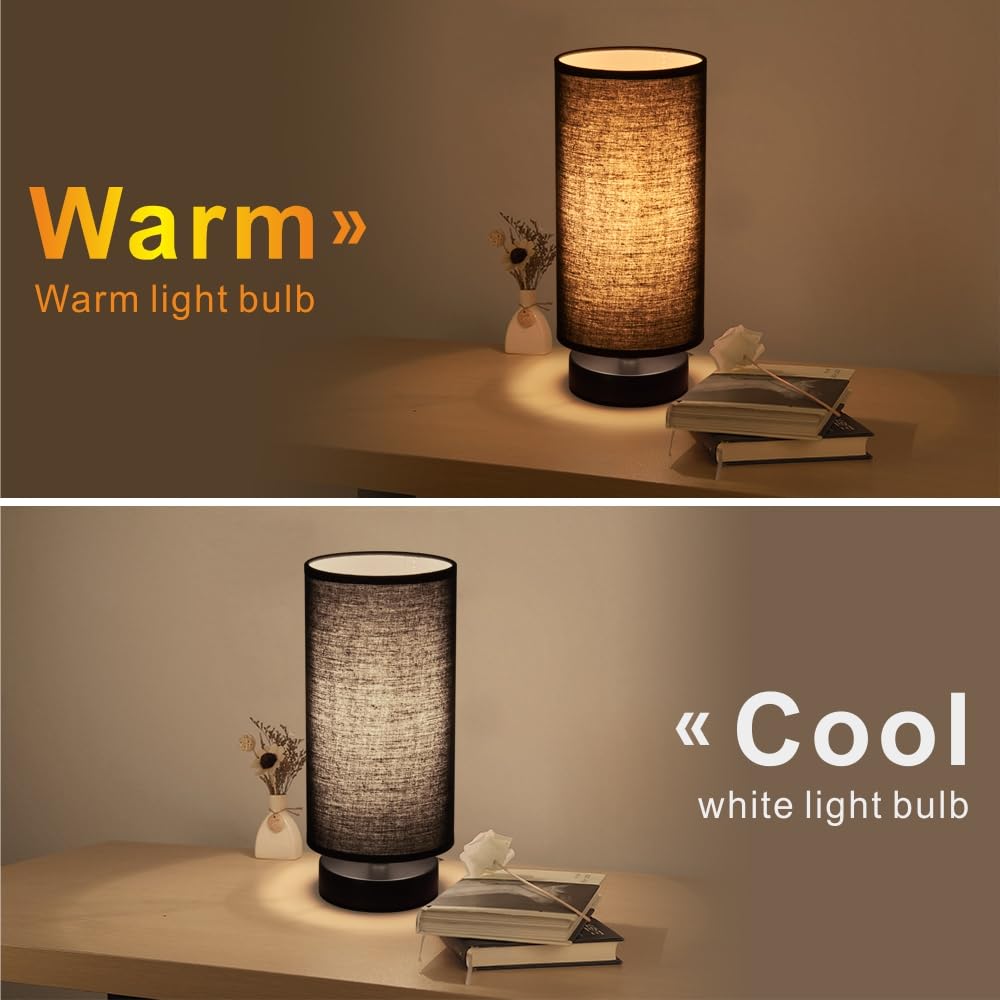 Lifeholder Table Lamp, Bedside Nightstand Lamp, Simple Desk Lamp, Cylinder Table Lamp For Bedroom Living Room Office Study, Blac