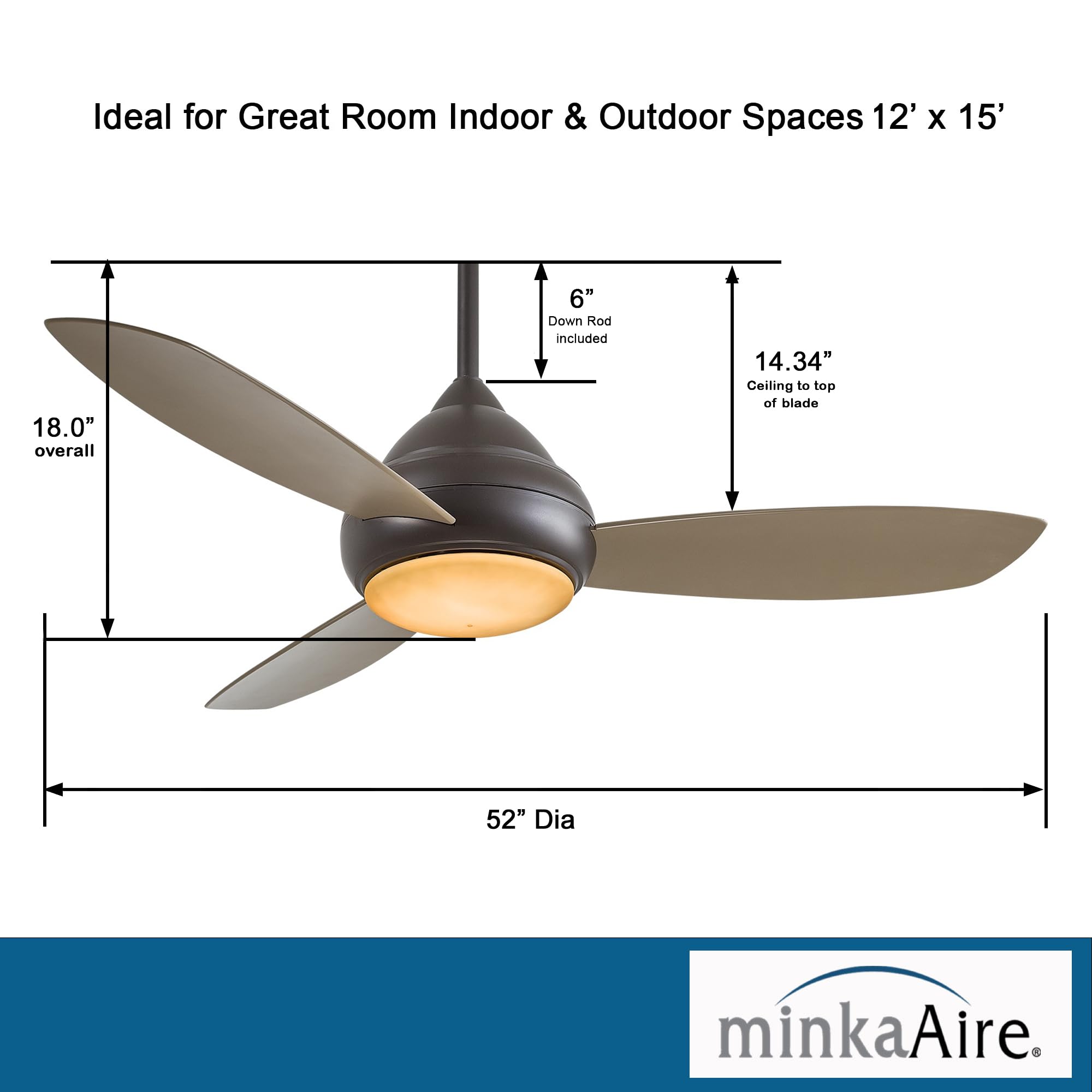 Minka-Aire F476L-ORB, Concept I Wet LED Oil-Bronze 52 Outdoor Ceiling Fan with Light & Control
