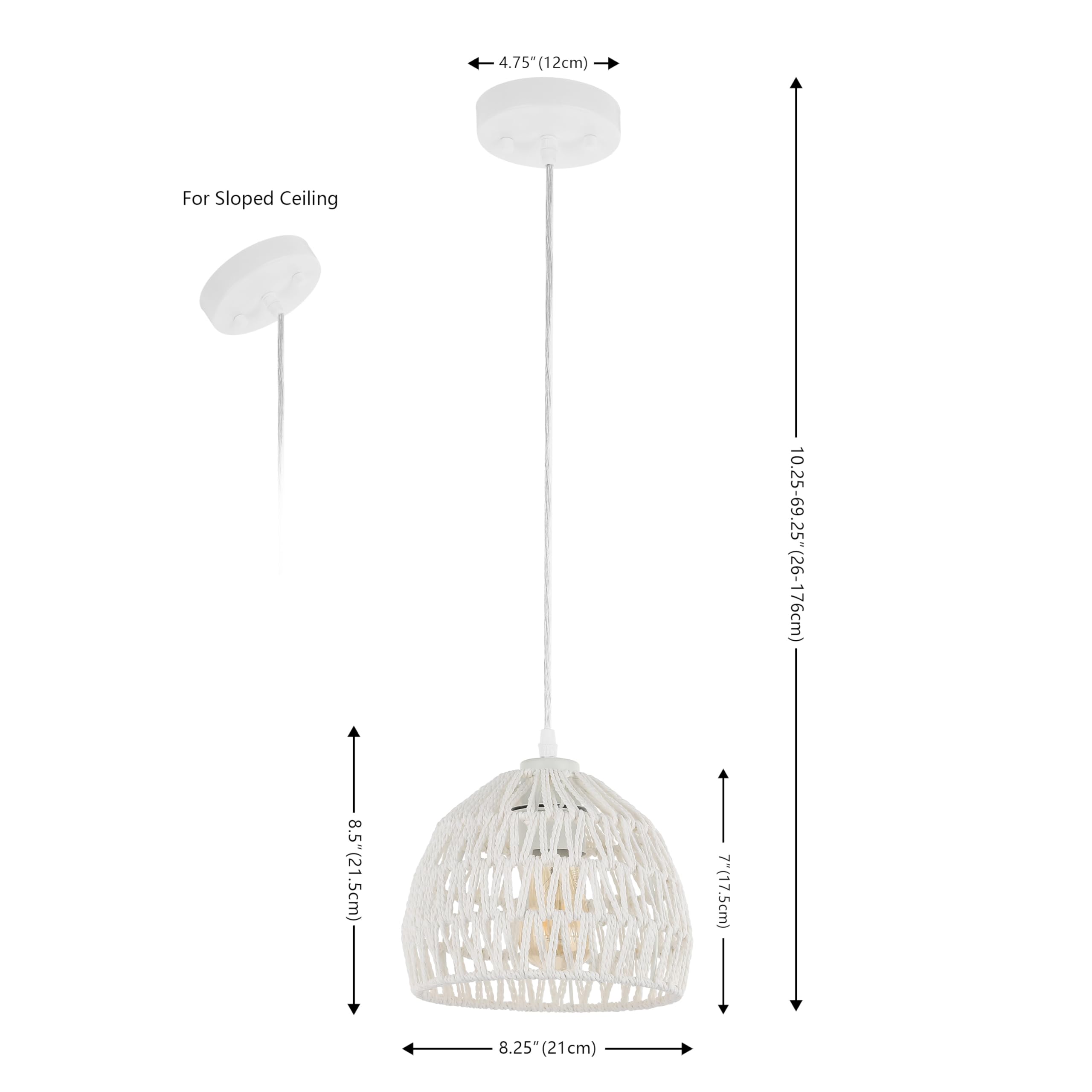 JONATHAN Y LED Pendant Light 1-Light Bohemian Woven Rope/Iron 8.25in White Model JYL6512A