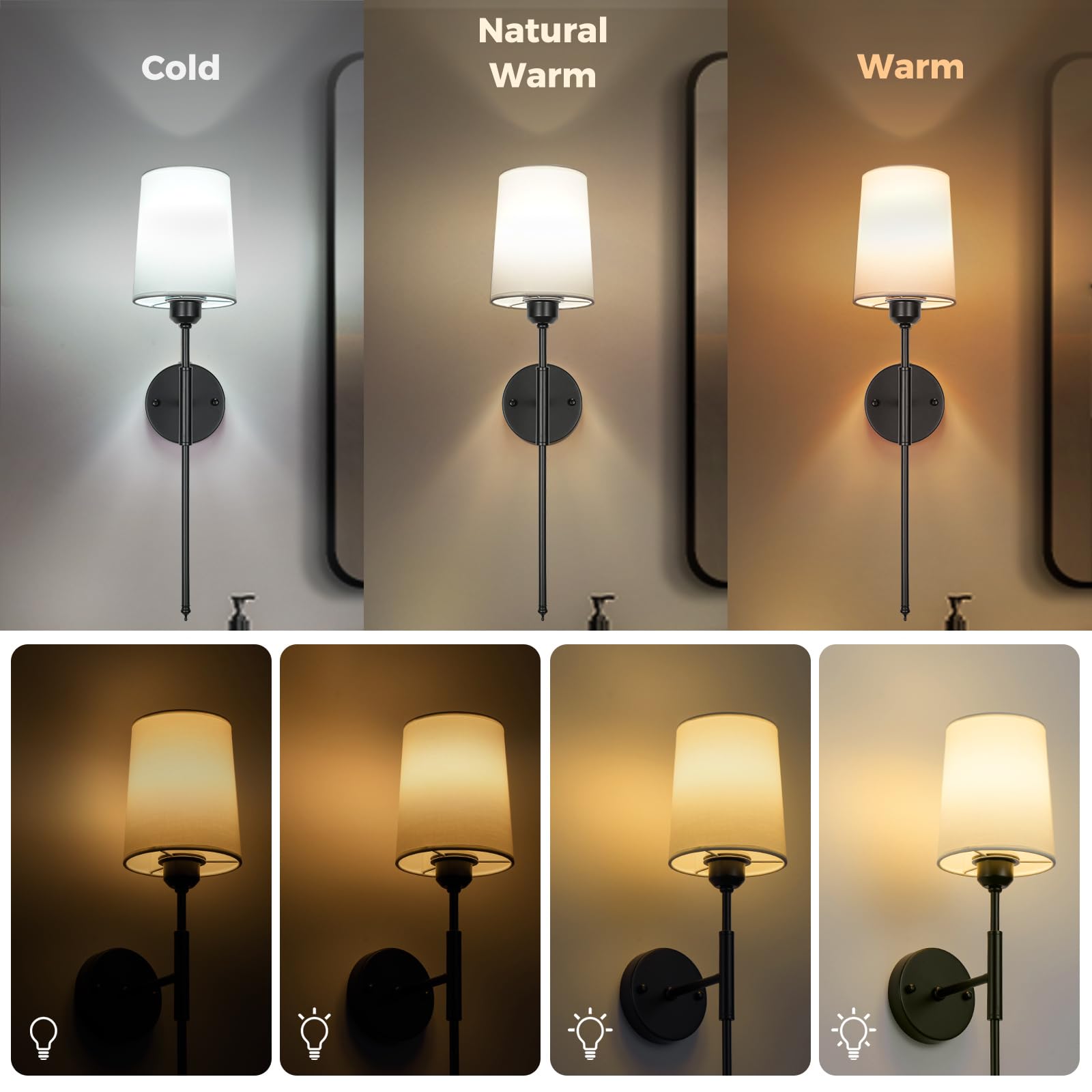 NookNova Battery Operated Wall Sconce Set of 2, Battery Powered Wall Sconces Rechargeable Wall Lights with Remote Dimmable Wall