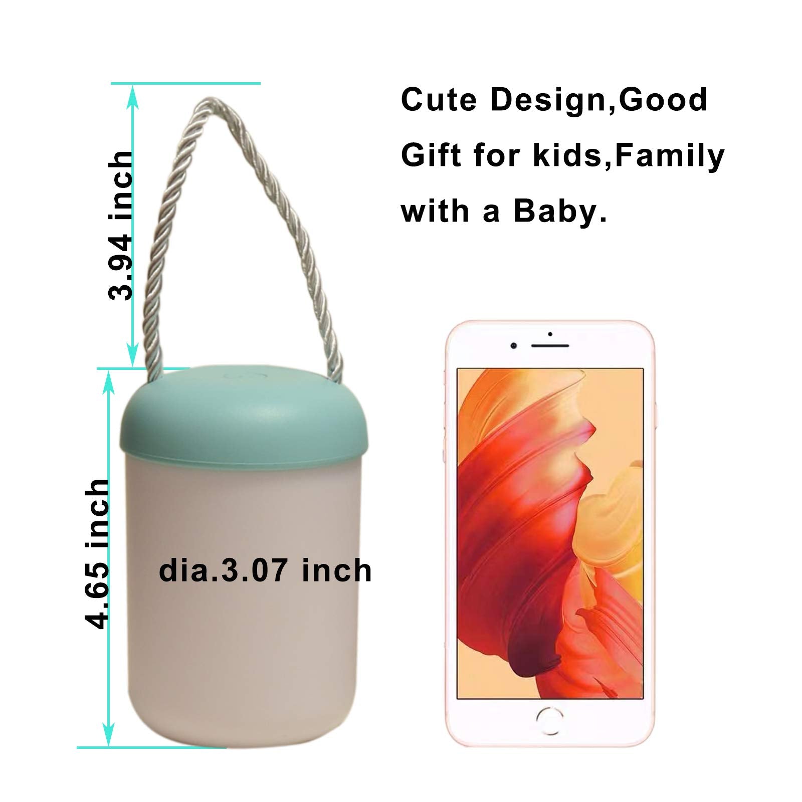 Startogo Portable Night Light For Kids, Rechargeable, Dimmable, 3000K Warm Light, Blue