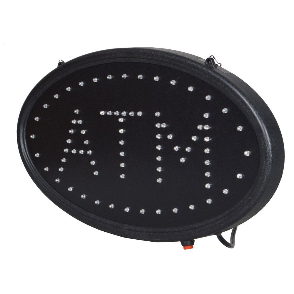 Boshen LED ATM Sign for Banks and Shops, Multicolor Metal, 19in L x 10in W, Model 04ODS0021, On/Off Switch, Oval inATMin Design