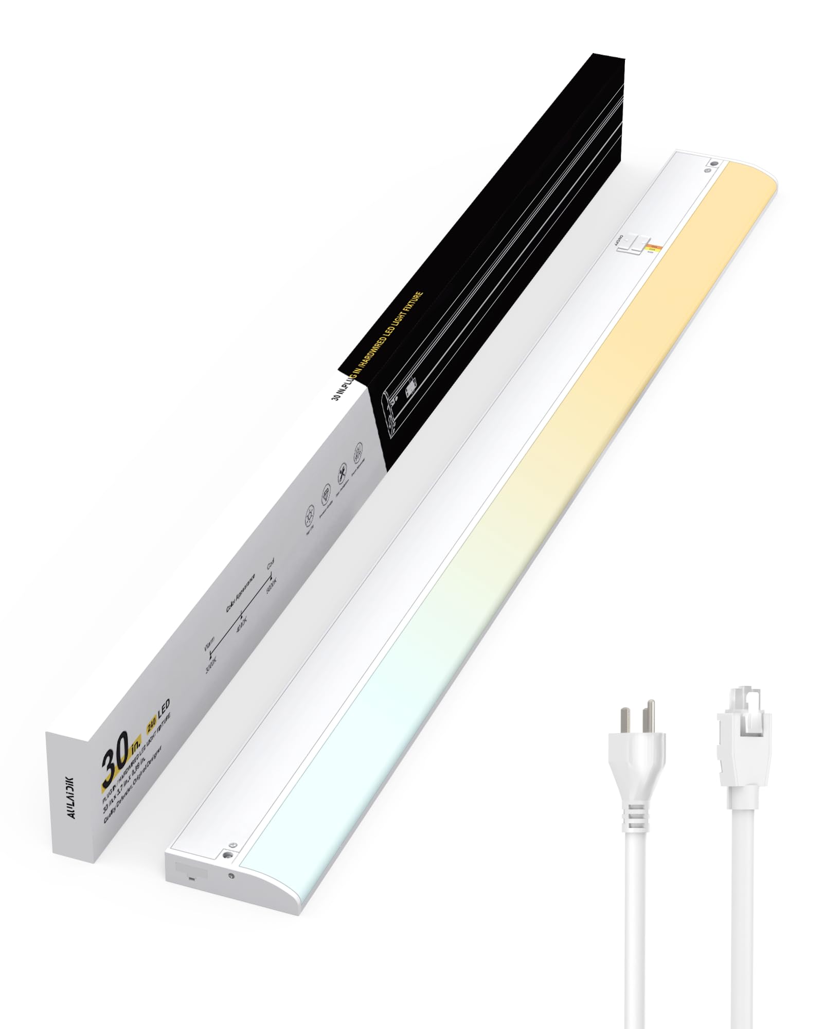 Under Cabinet Lighting Hardwired & Plug-in, 30 inch 3CCT Dimmable, Linkable Under Counter Lights for Kitchen,with Power Cord and