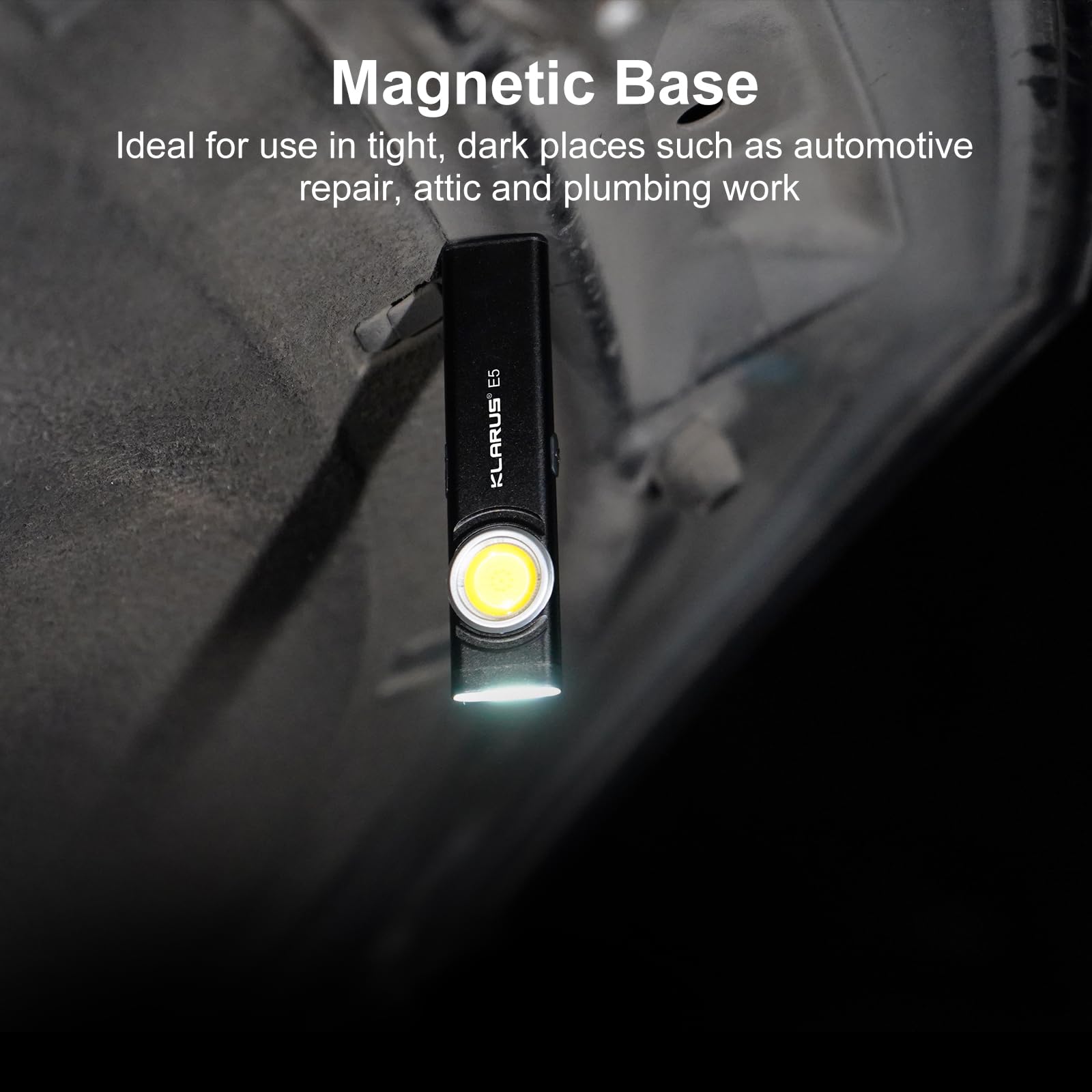 Klarus E5 Pocket Flashlight, 600 Lumens, Rechargeable, USB-C, IPX4, Magnetic Base, Black, 4.2x1x0.3 inches