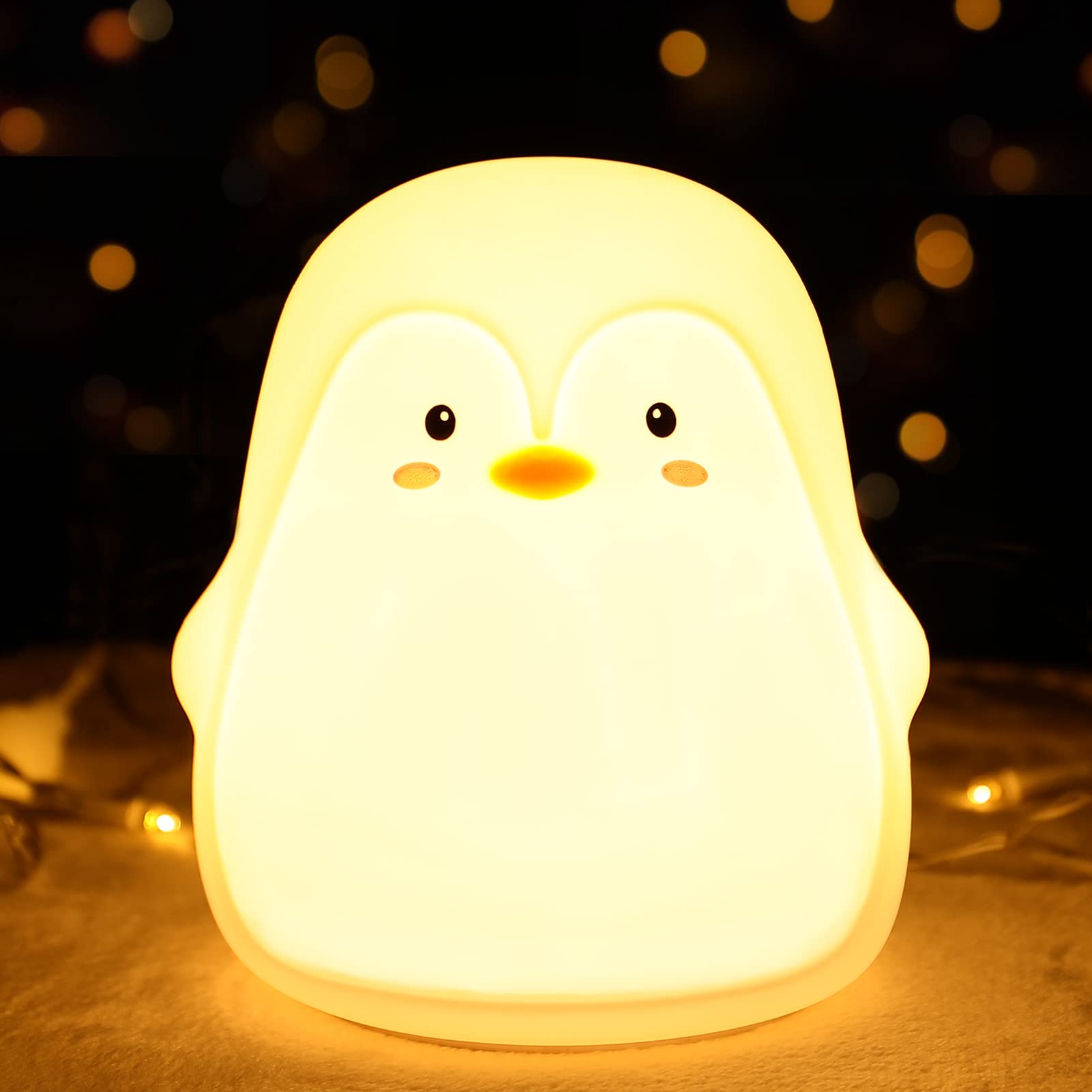 LOVERUIS Penguin Night Light Kid Children, 7 Colour Changing LED Portable Baby Lamp Newborn, USB Rechargeable Silicone Animal Ni