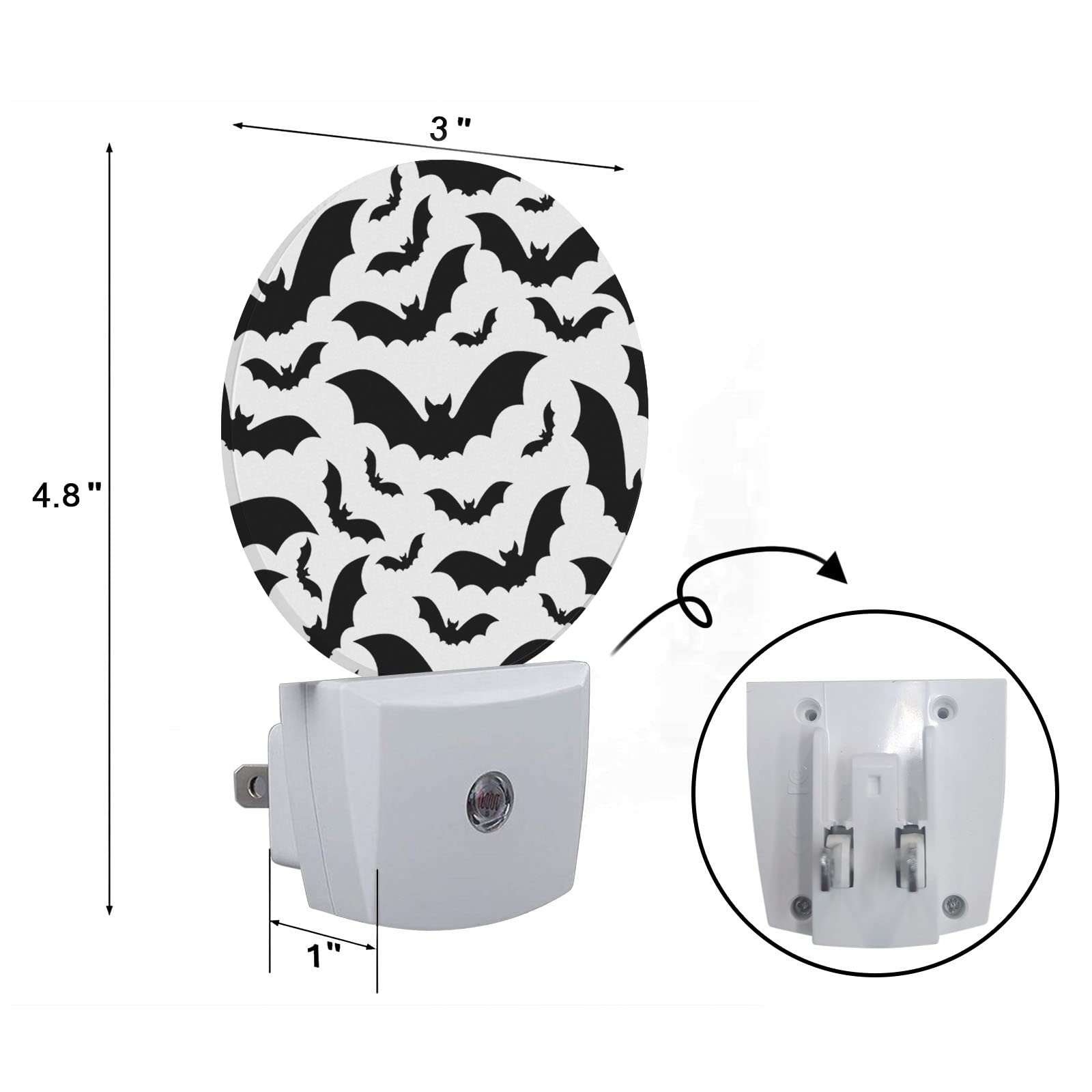 Axayaz LED Night Light - Black Bats, Auto Sensor, Round Lamp, Standard Size, Model NIGHTLIGHT-A01