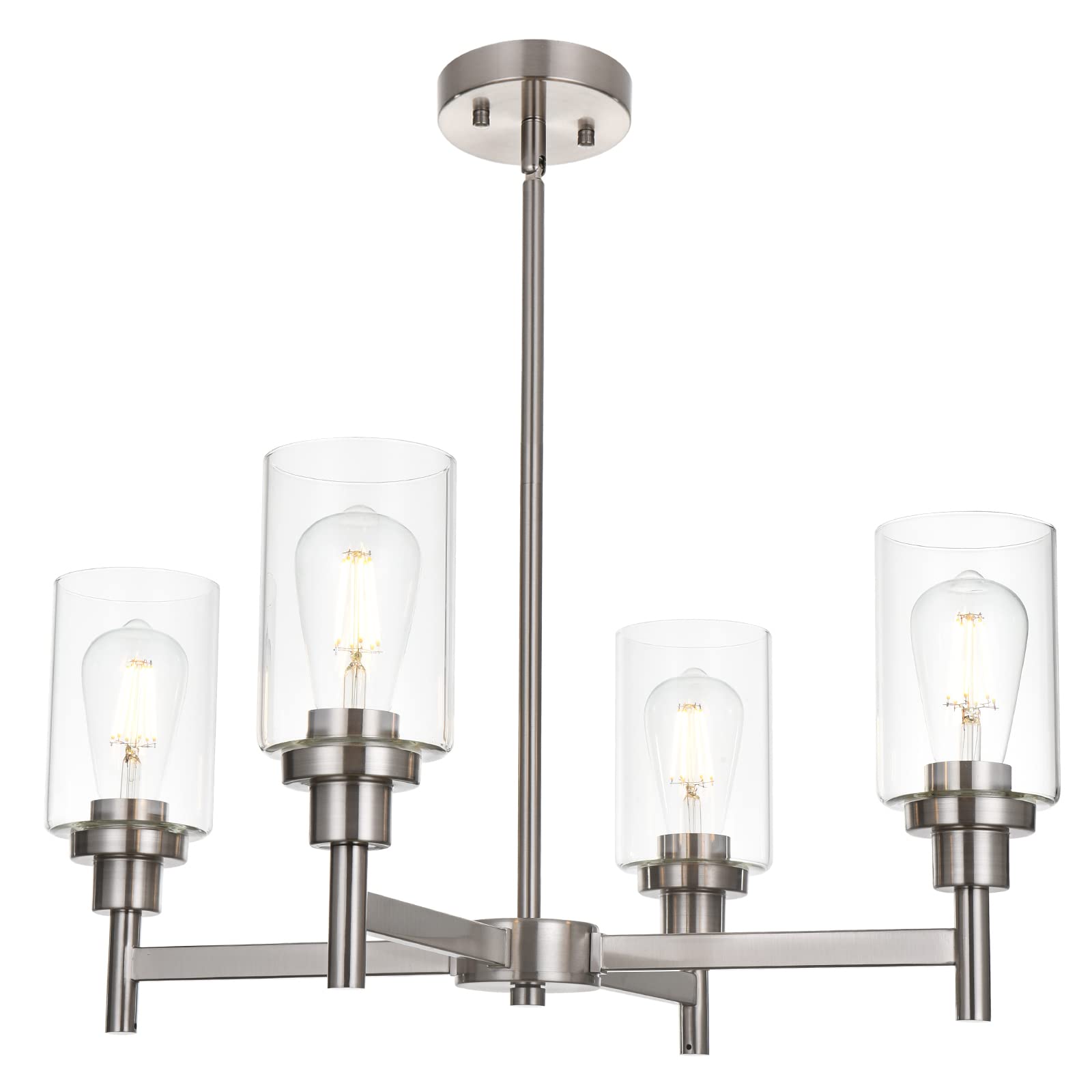 VINLUZ 4 Light Modern Chandelier Pendant Lighting Brushed Nickel Clear Glass Shades for Dining Room Kitchen Living Room Model 210-4SN