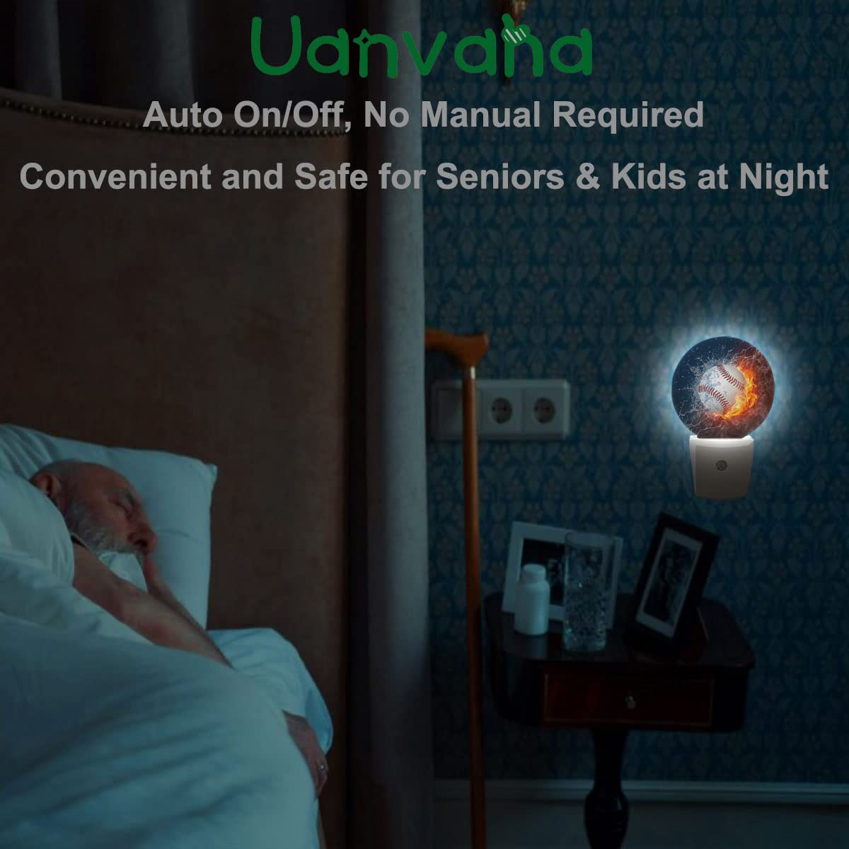 Uanvaha Sport Night Lights Plug Into Wall Baseball Ball In Fire And Water Night Light Dusk To Dawn Sensor Led Lamp For Bedroom B