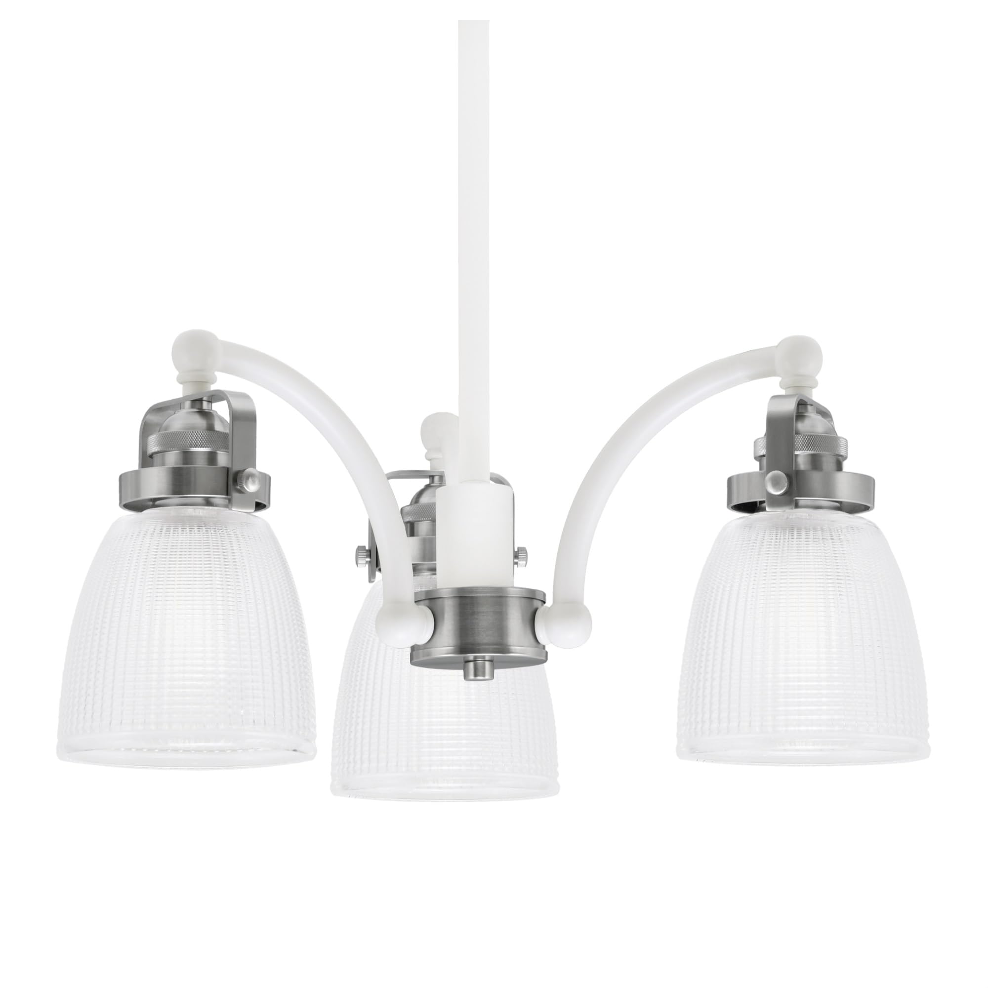 Easton Downlight, 3 Light, Chandelier Shown In White & Brushed Nickel Finish With 5&quot; Clear Ribbed Glass
