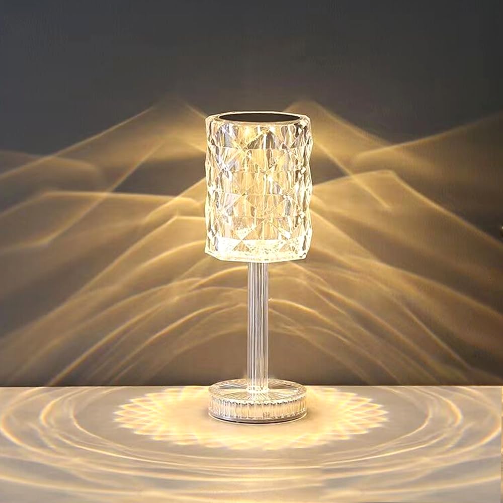 EJFOIEJ Portable Crystal LED Table Lamp, 3-Levels Brightness Desk Lamp, 3 Color Touch Control Rechargeable Lamp, Night Light, Be