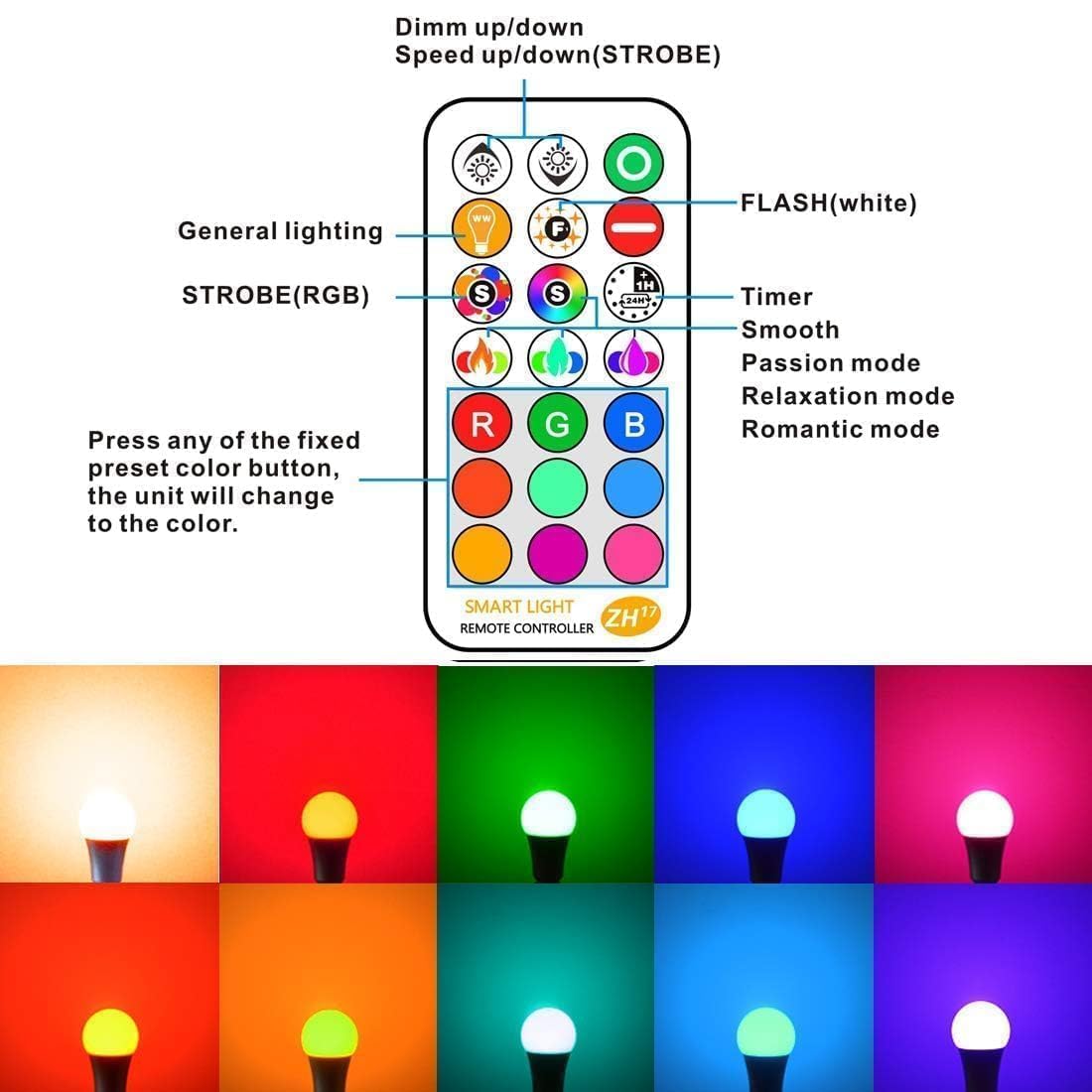 ILC LED Light Bulb, 85W Equivalent, Color Changing RGB, Remote Control, Dimmable, E26 Base, 2 Pack, 2700K Warm White
