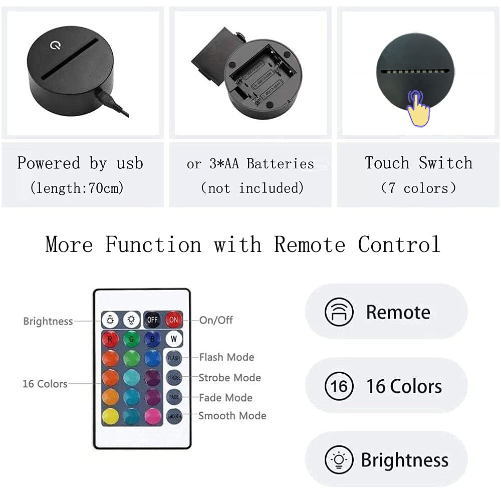 3D Illusion Led Bedroom Night Light Rgb 16 Color Remote Desk Lamp Room Decor For Men