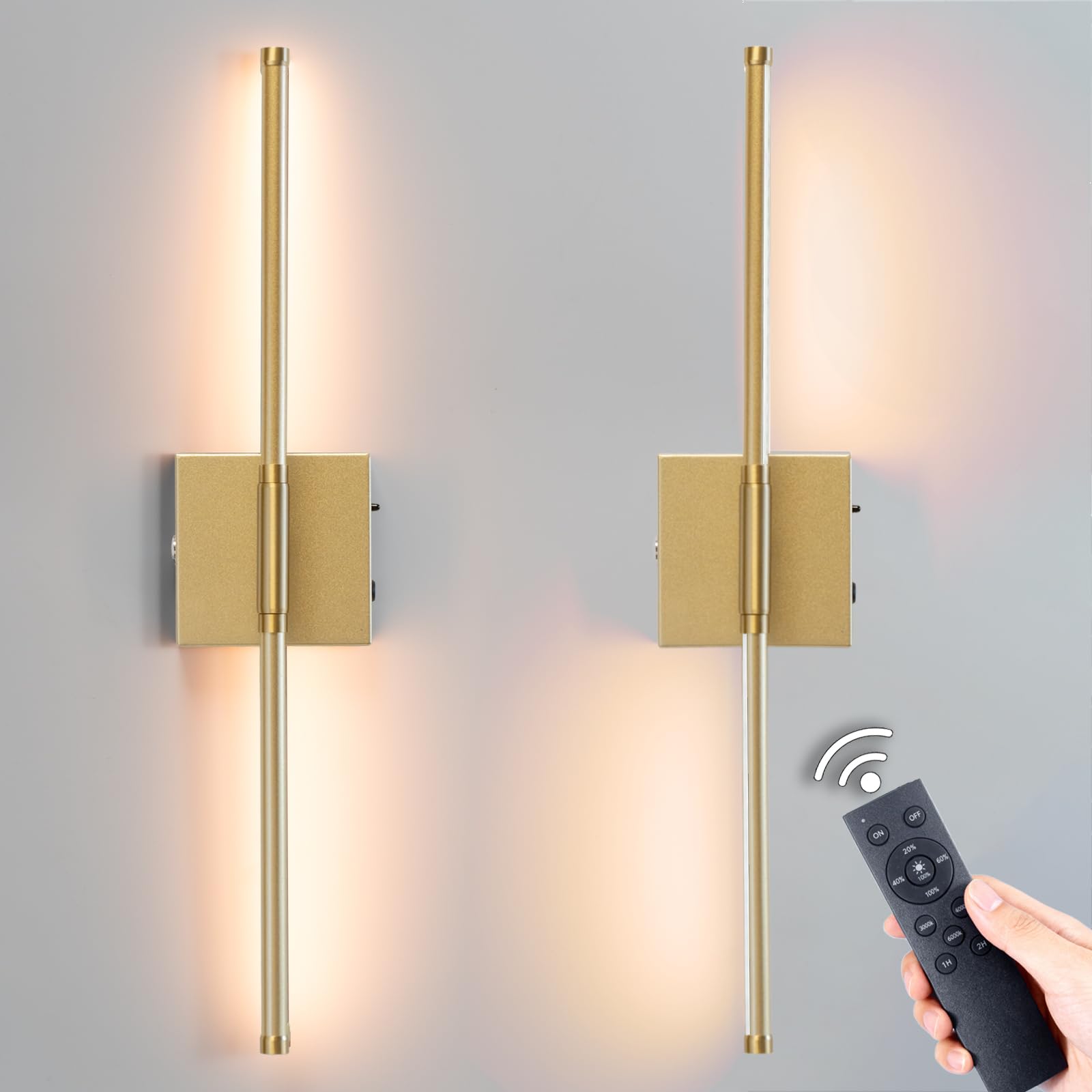 URLIGHTS Battery Operated Wall Sconce Set of 2,Wireless Magnetic Wall Light with 3 Color Lighting,Remote Control Touch Button,28