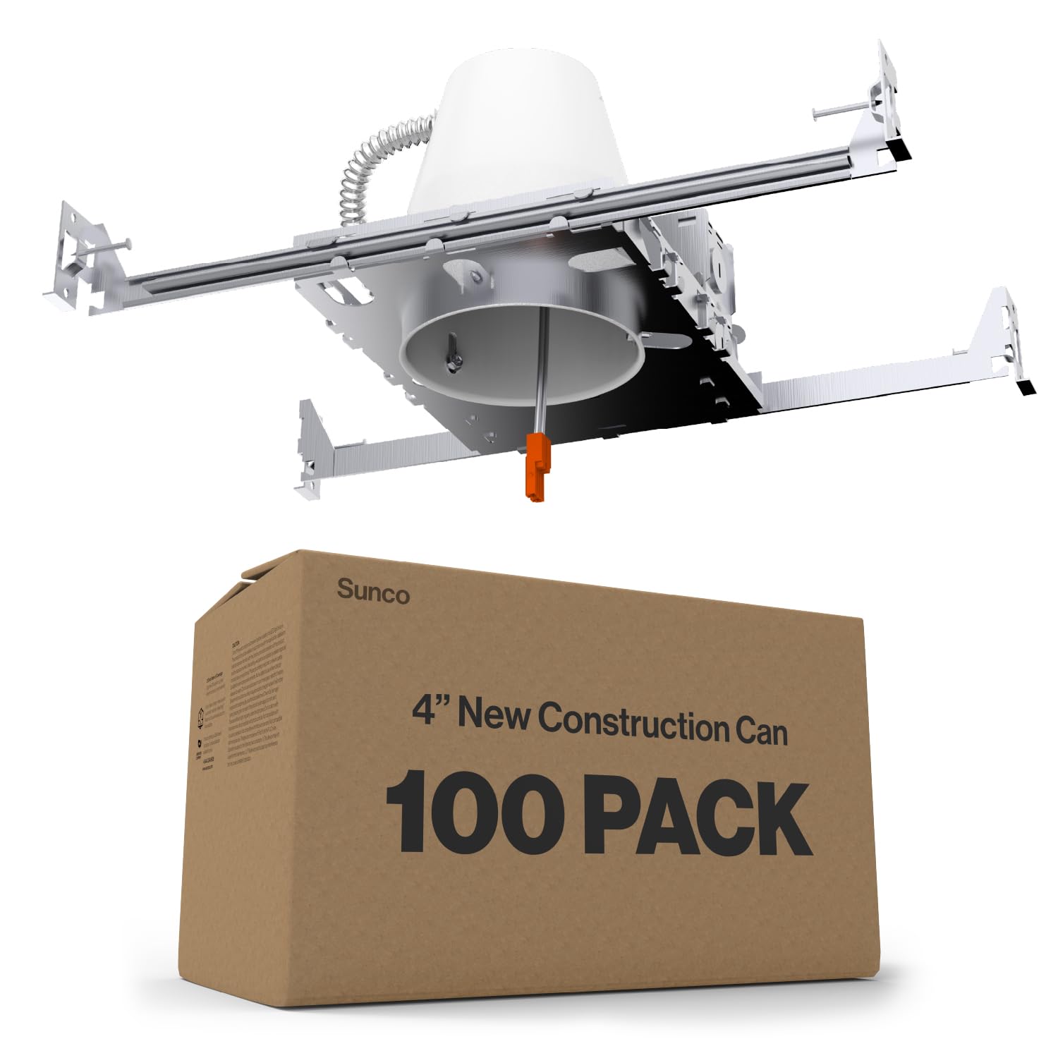 Sunco 100 Pack 4 Inch LED Recessed Can Light Housing, New Construction, Air Tight, IC Rated, Wet Rated, 120-277V, TP24 Connector