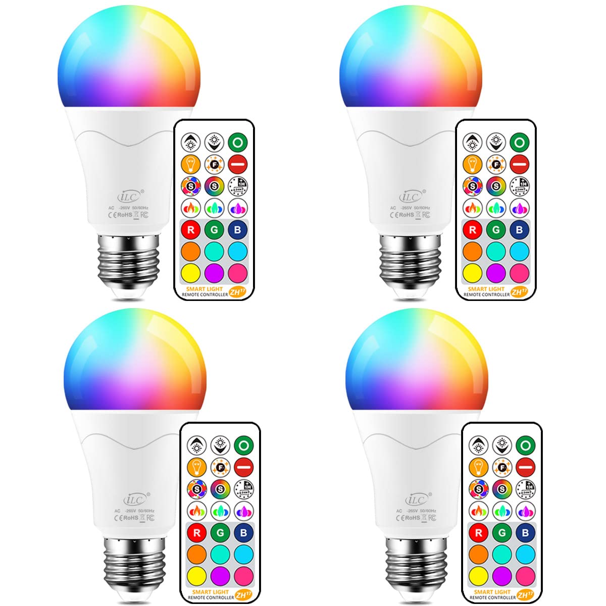 ILC LED Light Bulb 85W Equivalent, Color Changing RGB with Remote Control, Dimmable, 4 Pack, Warm White