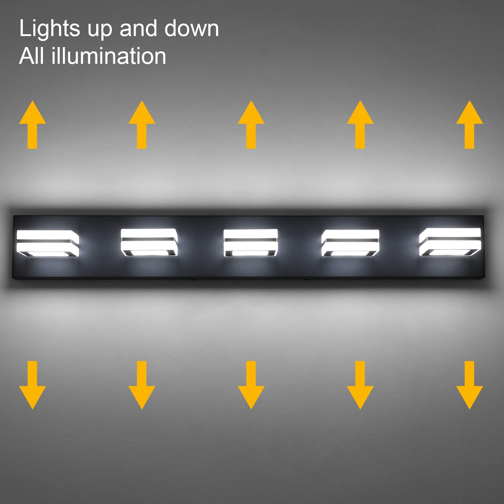 Ralbay 5-Light Modern Led Black Vanity Light For Bathroom, Matte Black Up/Down Wall Fixture