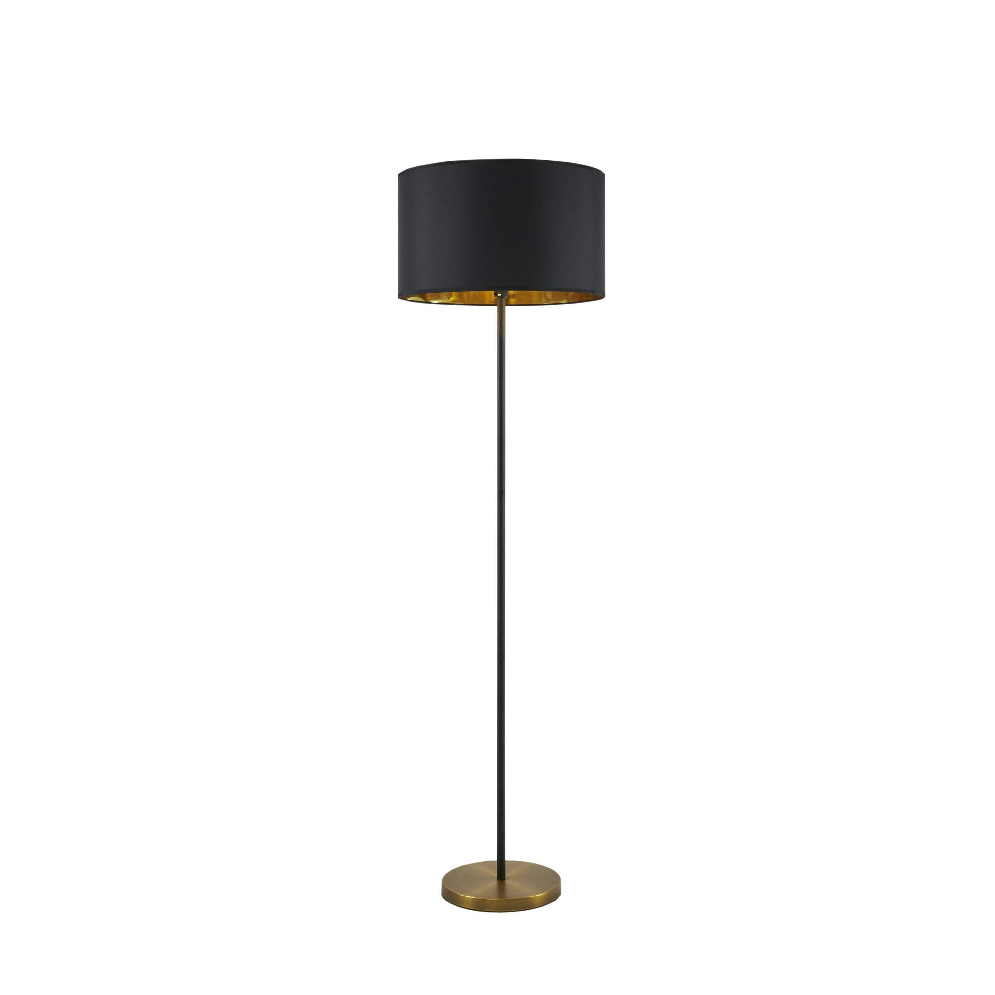 Ink+Ivy Hunts Floor Lamp Living Room Decor - Slender Metal Base, Black Drum Shade, Modern Home Office Corner Lighting, Bedside Standing Reading Light For Bedroom, Gold/Black, 17&quot; Dia X 59&quot; H