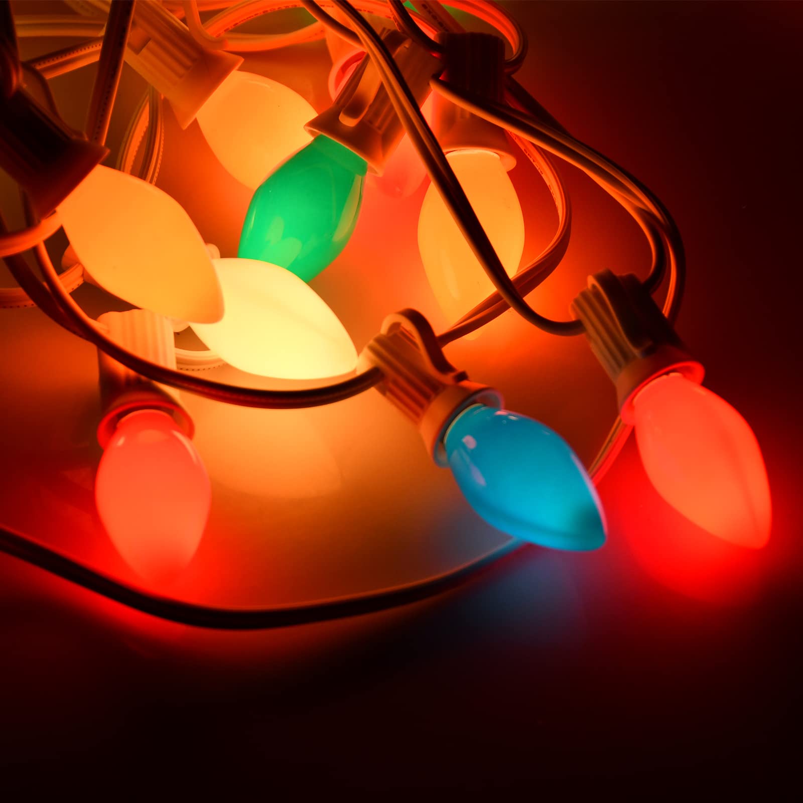 25Ft Christmas Lights Multicolor, C7 Vintage Christmas Lights With 27 Colorful Ceramic Bulbs, Hanging Outdoor Christmas Lights F