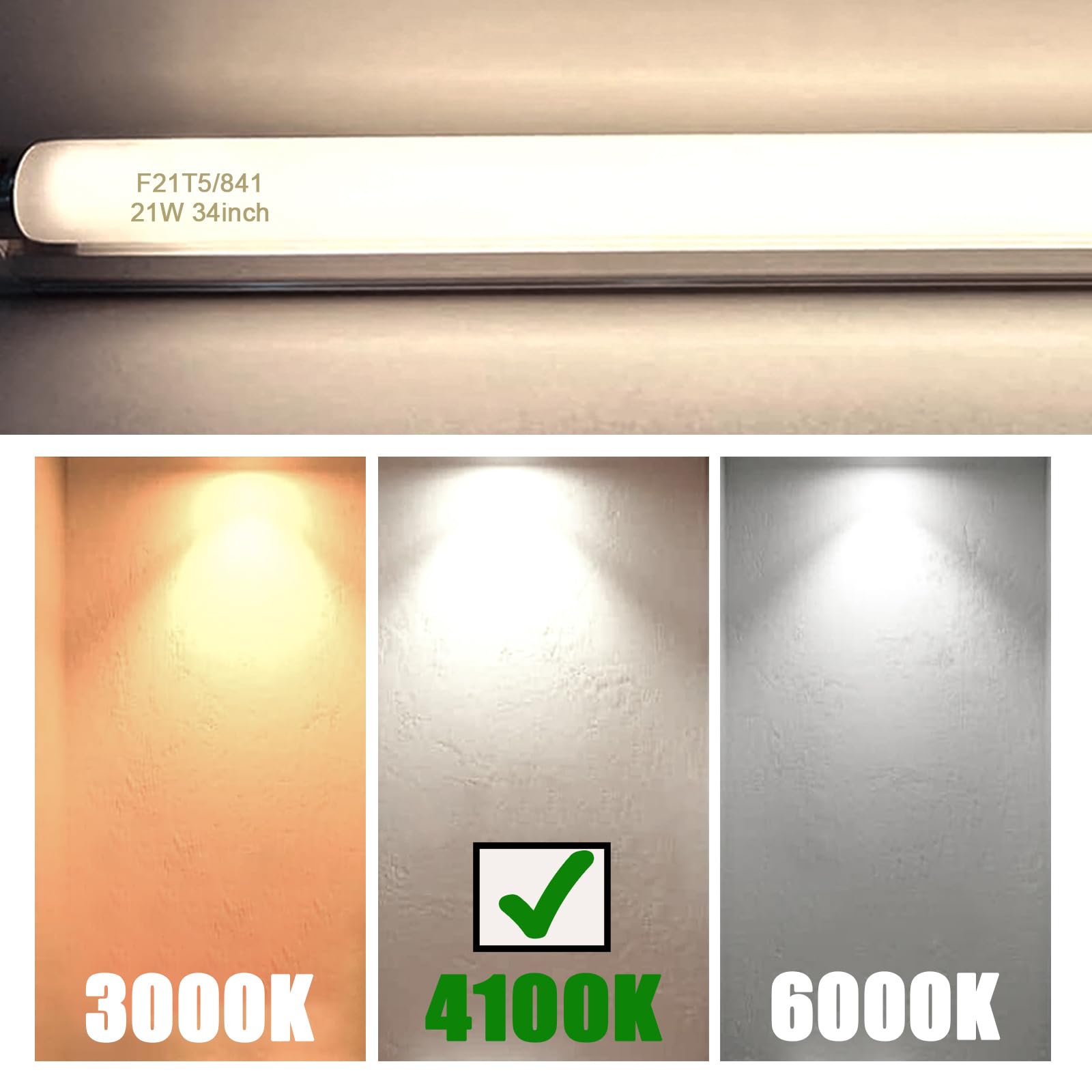 amgolibi F21T5/841 Fluorescent Tube 21W 2000 Lumens 4100K Cool White 34 inch Glass Light Bulb 6 Pack
