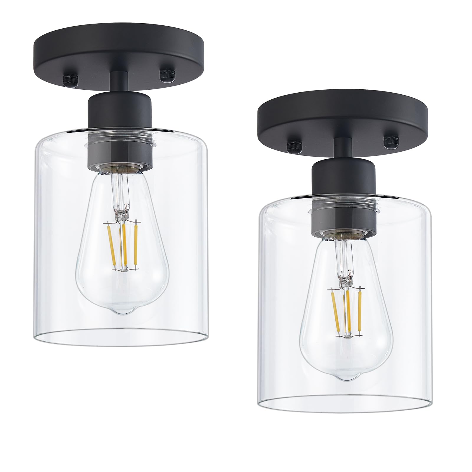 DIDUIO Black 1-Light Semi Flush Mount Ceiling Light, Modern Kitchen Lighting Fixtures Ceiling, Rustic Ceiling Light Fixtures, Ce