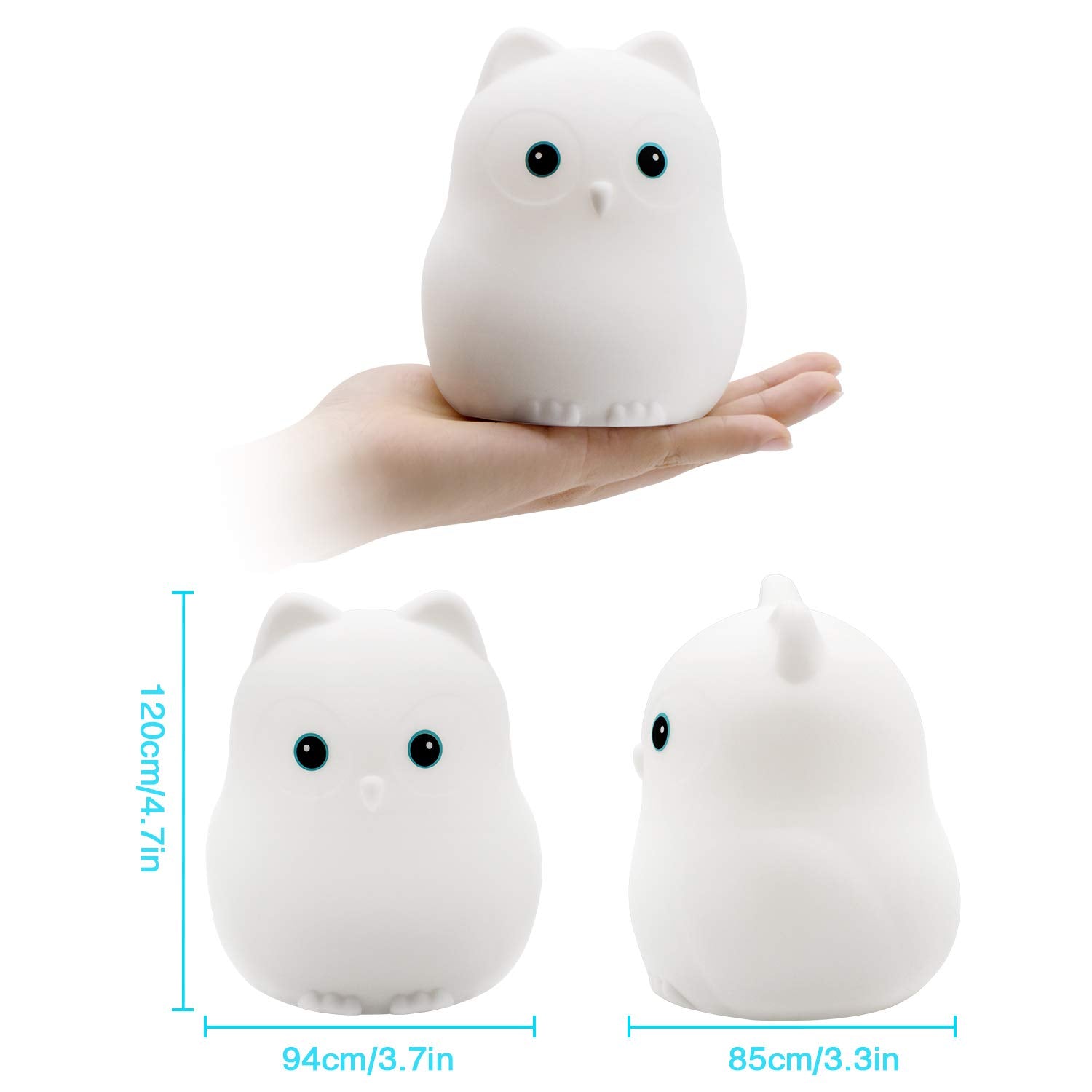 Tekemai Night Light for Kids, Adjustable Brightness & Color, Touch Control, Silicone, White, Model TC868-4