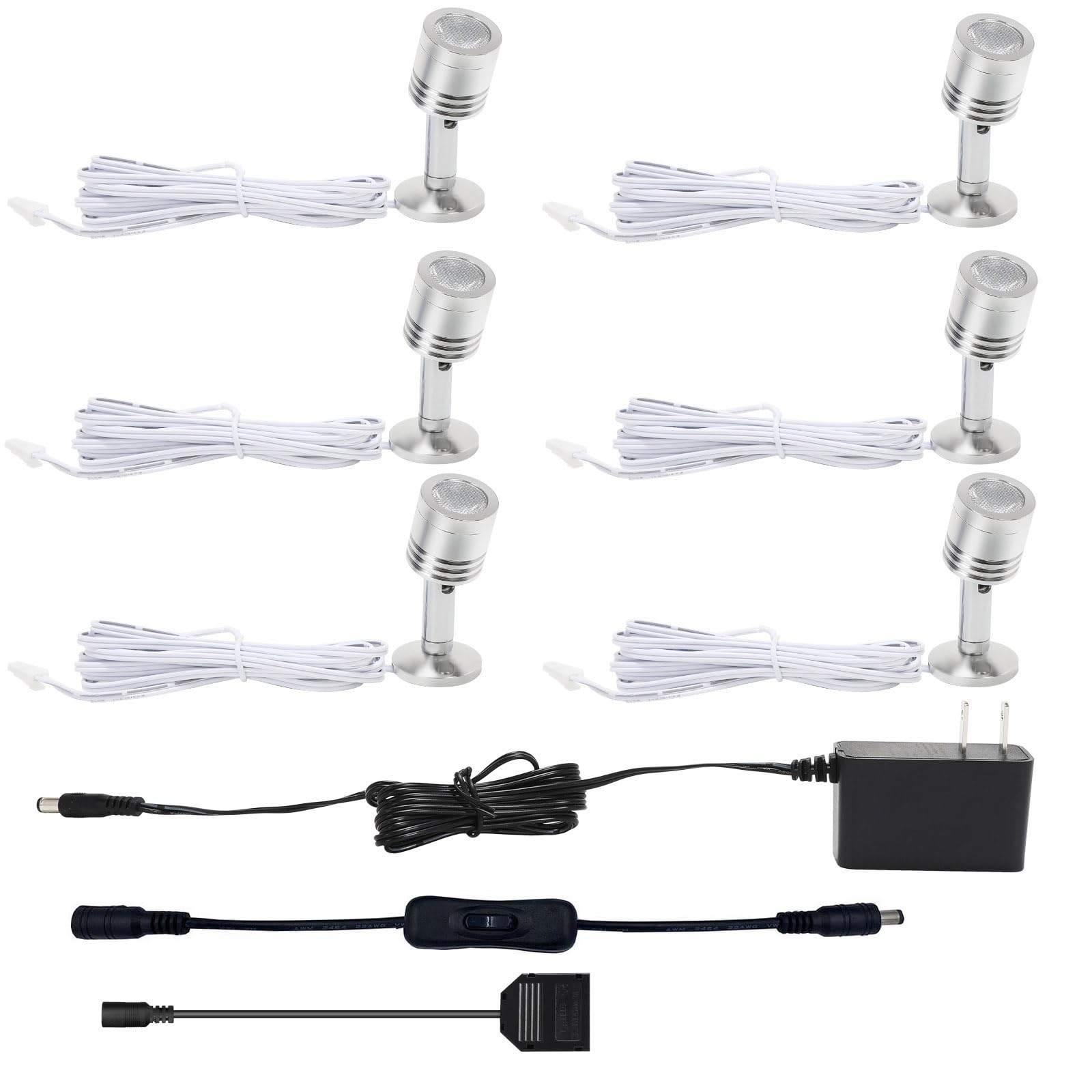 Taysing LED Spot Light - Indoor Accent Lighting, Cold White, Aluminum, 6 Pack, Push Switch