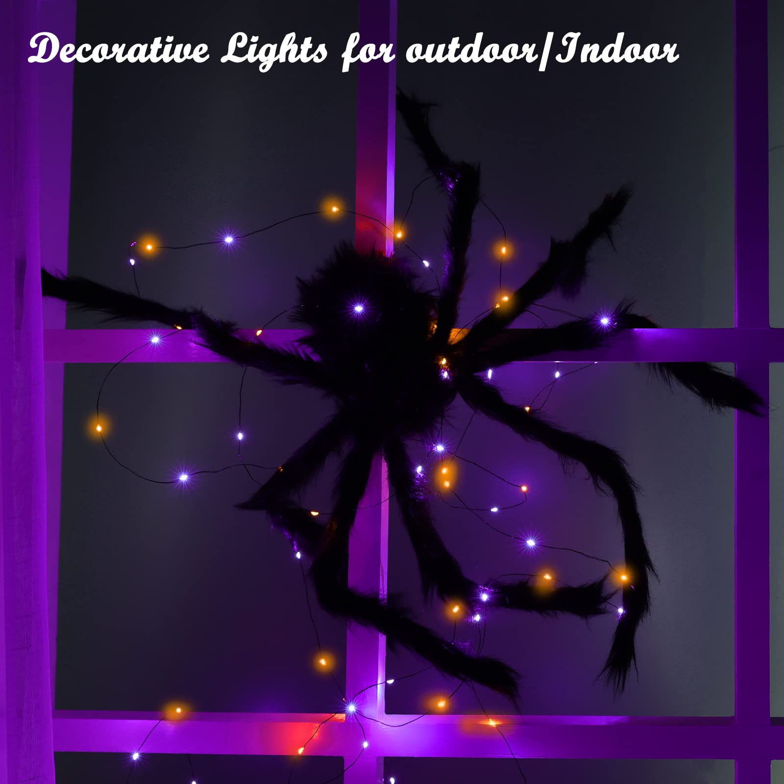 Lomotech Halloween Solar Lights 2 Pack, 66Ft 200Led Waterproof Twinkle Lights, Purple & Orange, 8 Modes For Outdoor Decoration