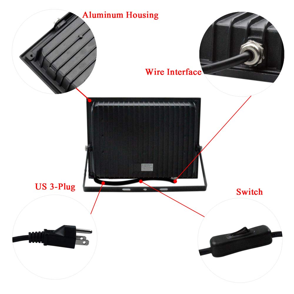 Zhma 60W Led Black Light Flood Light With Plug,Black Light For Indoor And Outdoor Blacklight Party,Body Paints Fluorescent Effect,Glow In The Dark,Aquariums And Other Entertainment Venue