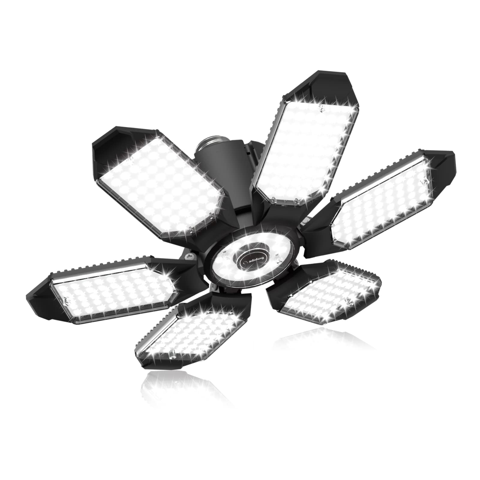 Adiding LED Garage Ceiling Light 10000Lm 6500K 6 Adjustable Panels E26 Black 1 Pack Polycarbonate
